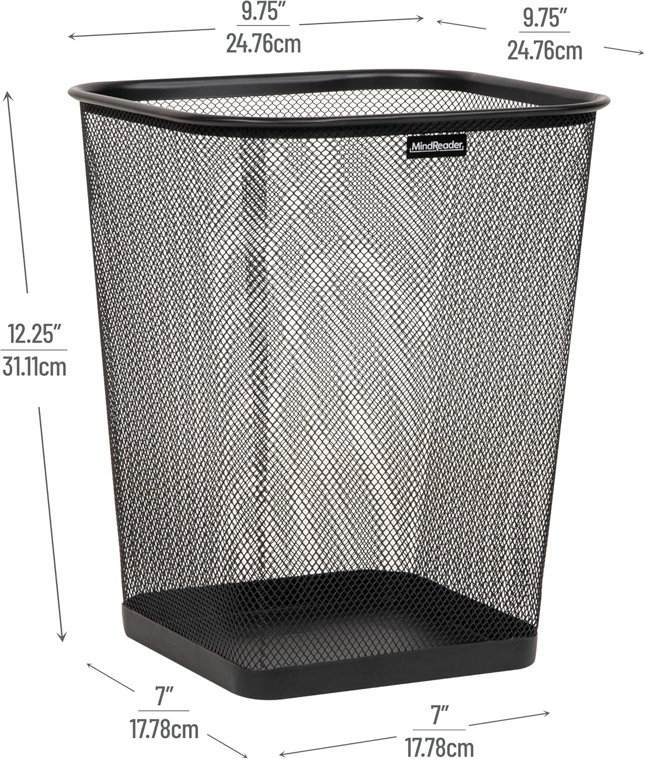 Mind Reader Mesh Trash Can, Waste Paper Basket, Square, Office, Metal Mesh, Set of 2, Black
