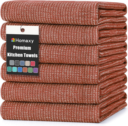 Homaxy Premium Kitchen Towels(18”x 28”, 6 Pack), Large Cotton Kitchen Hand Towels, Flat and Terry Dish Towels, 380 GSM Highly Absorbent Tea Towel Set with Hanging Loop, Rust