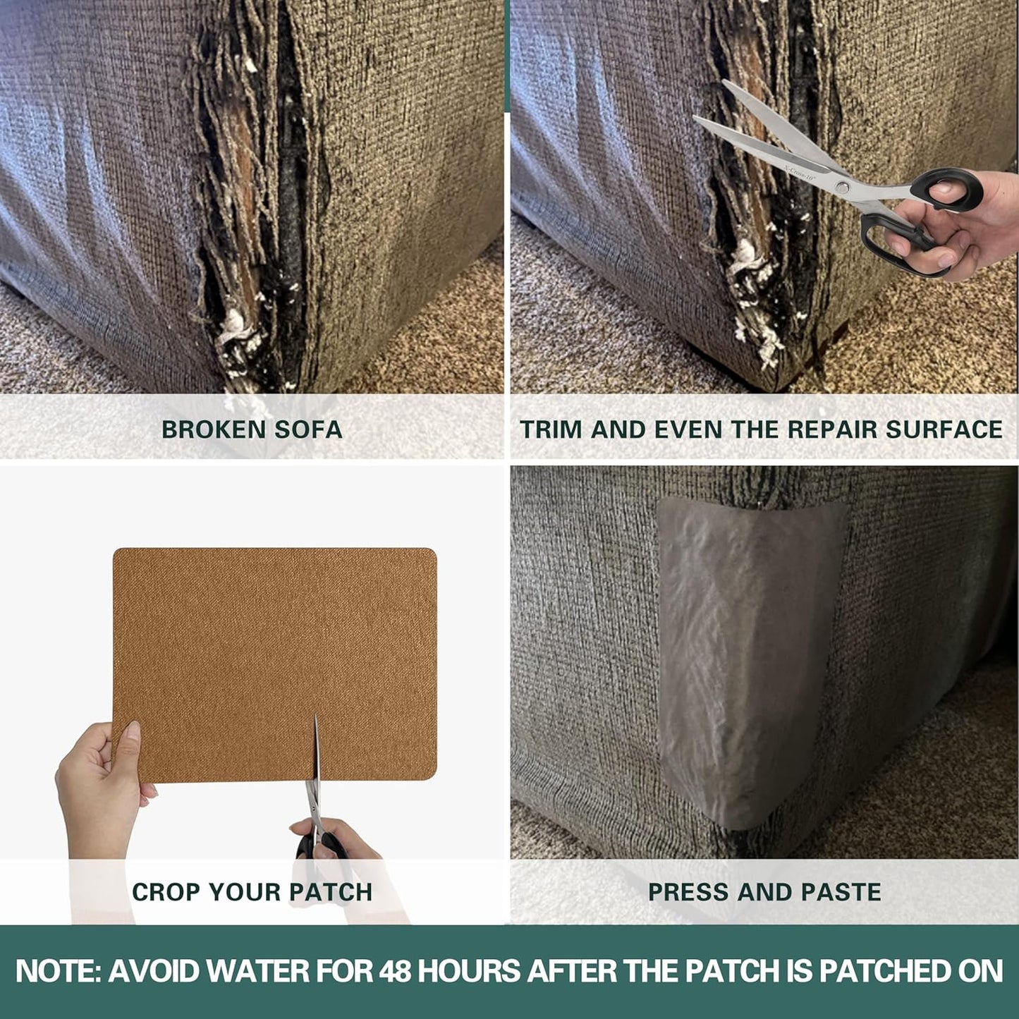 Azobur Couch Patch Repair Fabric,Microfiber Fabric, Self-Adhesive, for Sofa Repair and Upholstery, 2 Pieces, 9.5 x 11 inches (Light Khaki)