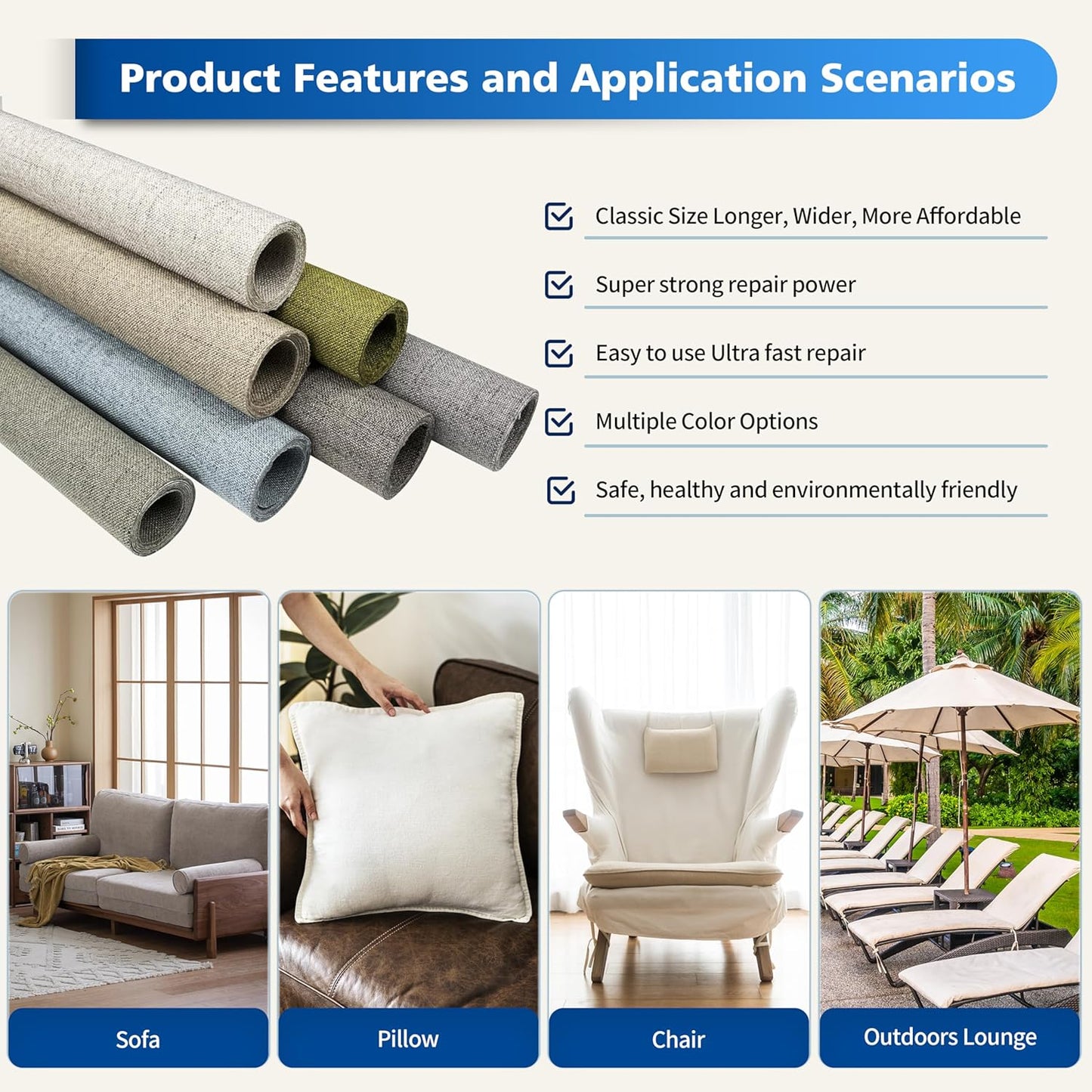 KING MOUNTAIN Linen Repair Patches, Self-Adhesive Linen Fabric Patches, 16X80 inch Extra Size, Multi Color, Can be Used for Linen Sofa Repair and Linen Clothes Repair (Charcaol Grey1.0)