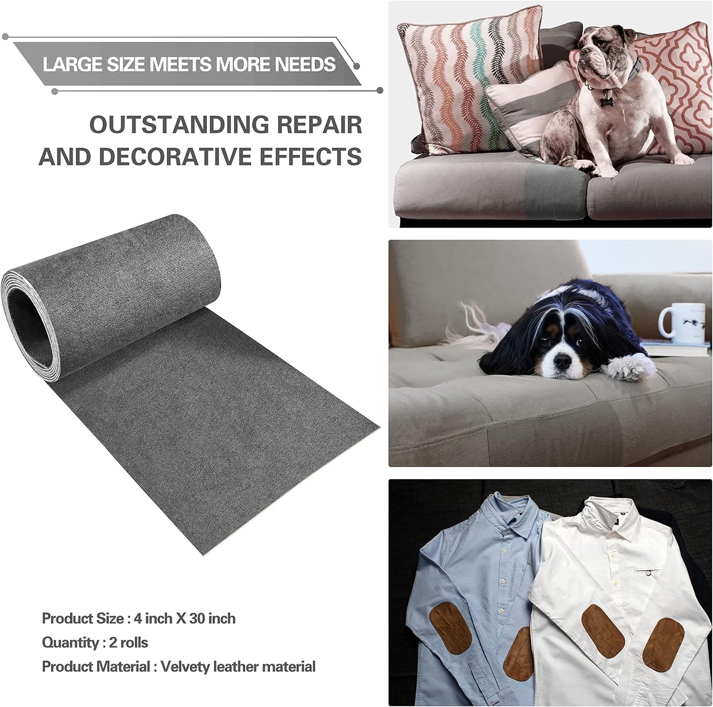 Azobur Velvet Rectangular Repair Patch, Self-Adhesive Flannel Fabric Patch, Multi Colors, Microfiber Patch，Can be Used to Patch Sofas, Car Seats, Handbags, Jacket Holes and Tears (Gray)