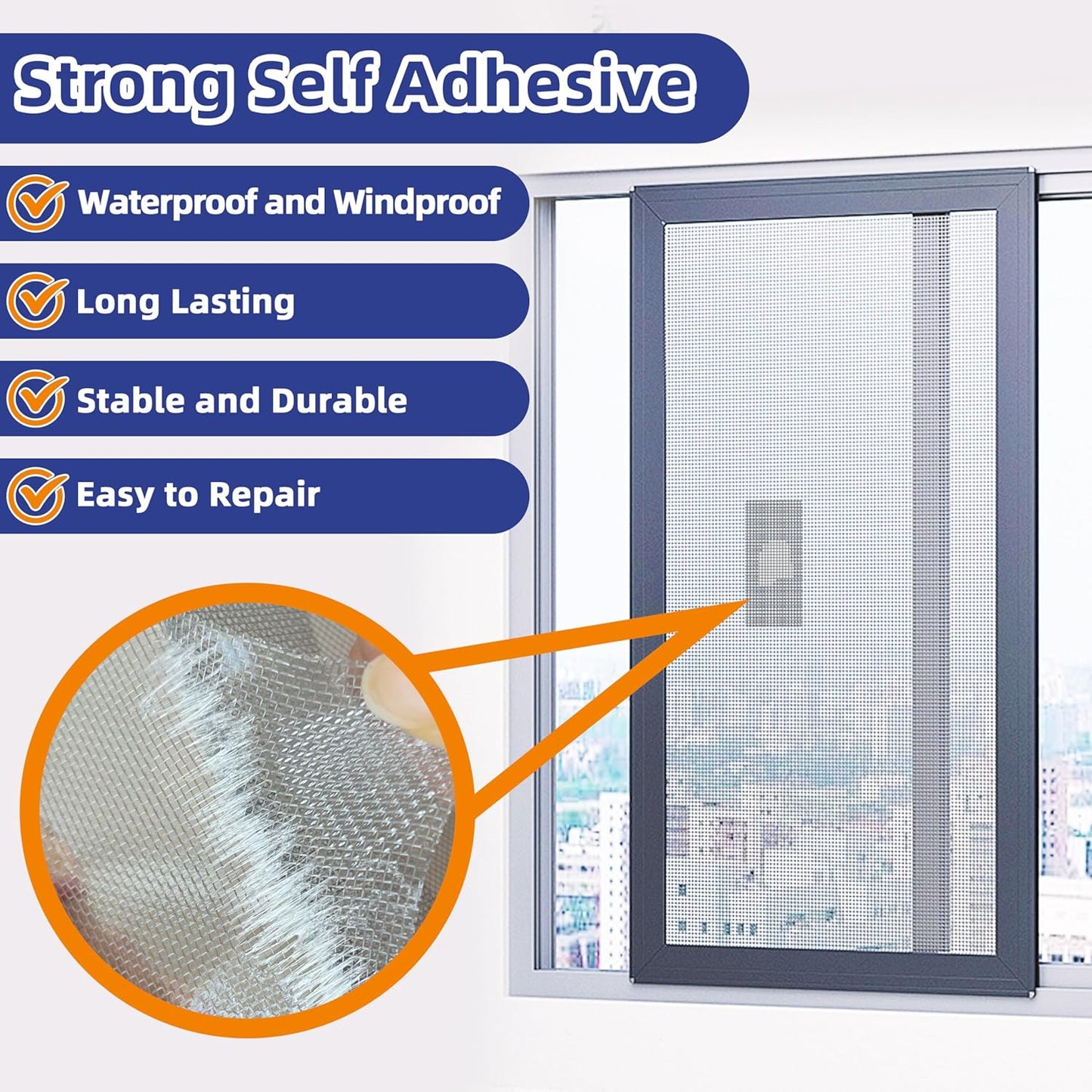 KING MOUNTAIN Grey Window Screen Repair Patch, 20Pcs 4" x 4" Heavy Duty Screen Repair Tape for Window Screen and Screen Door Tears Holes,Strong Adhesive & Waterproof Window Screen Repair Kit
