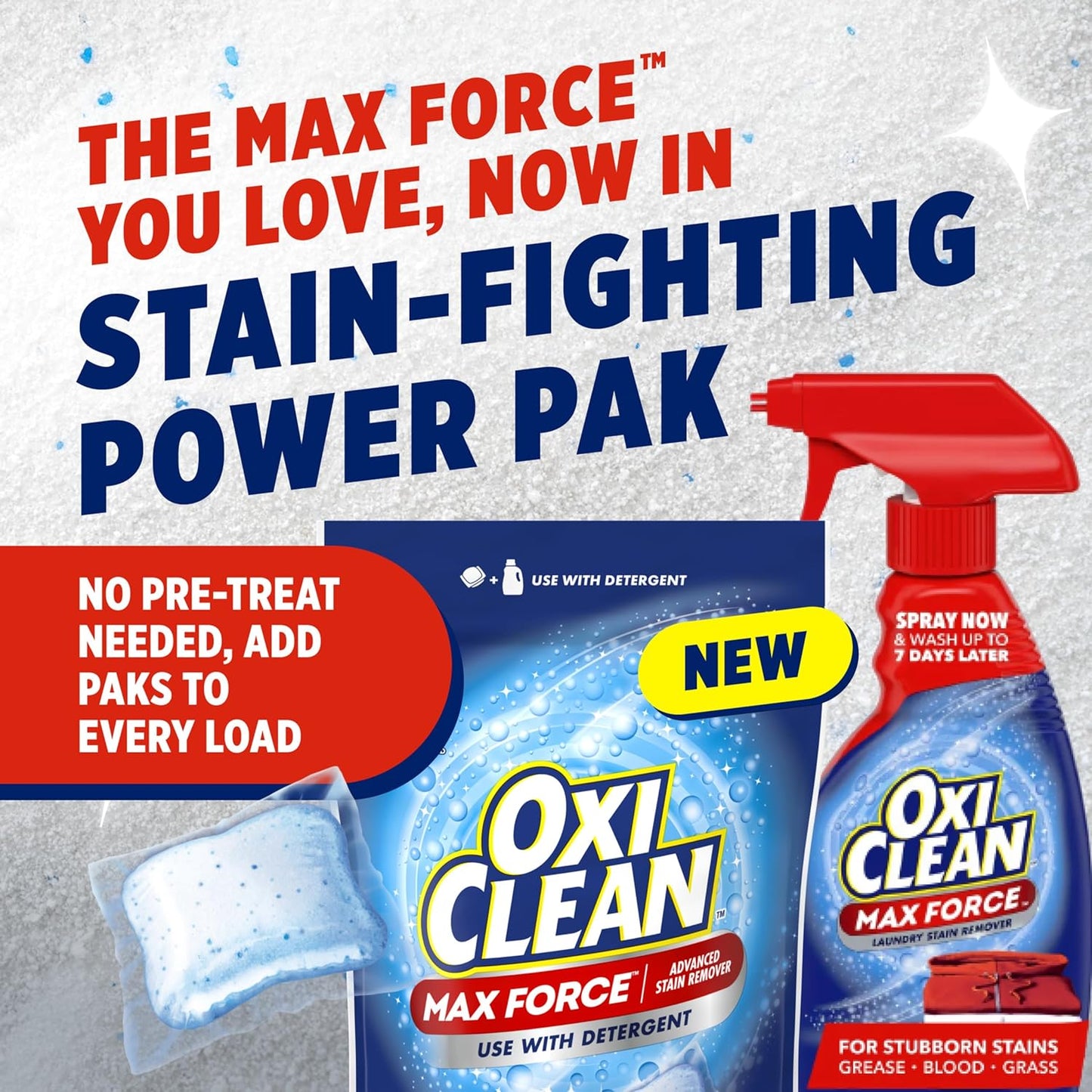 OxiClean Max Force Advanced Stain Remover Power Paks, Use with Detergent to Remove Stubborn Stains, Whiten, Brighten, and Boost Freshness, for All Temps and Washing Machines, 24 count