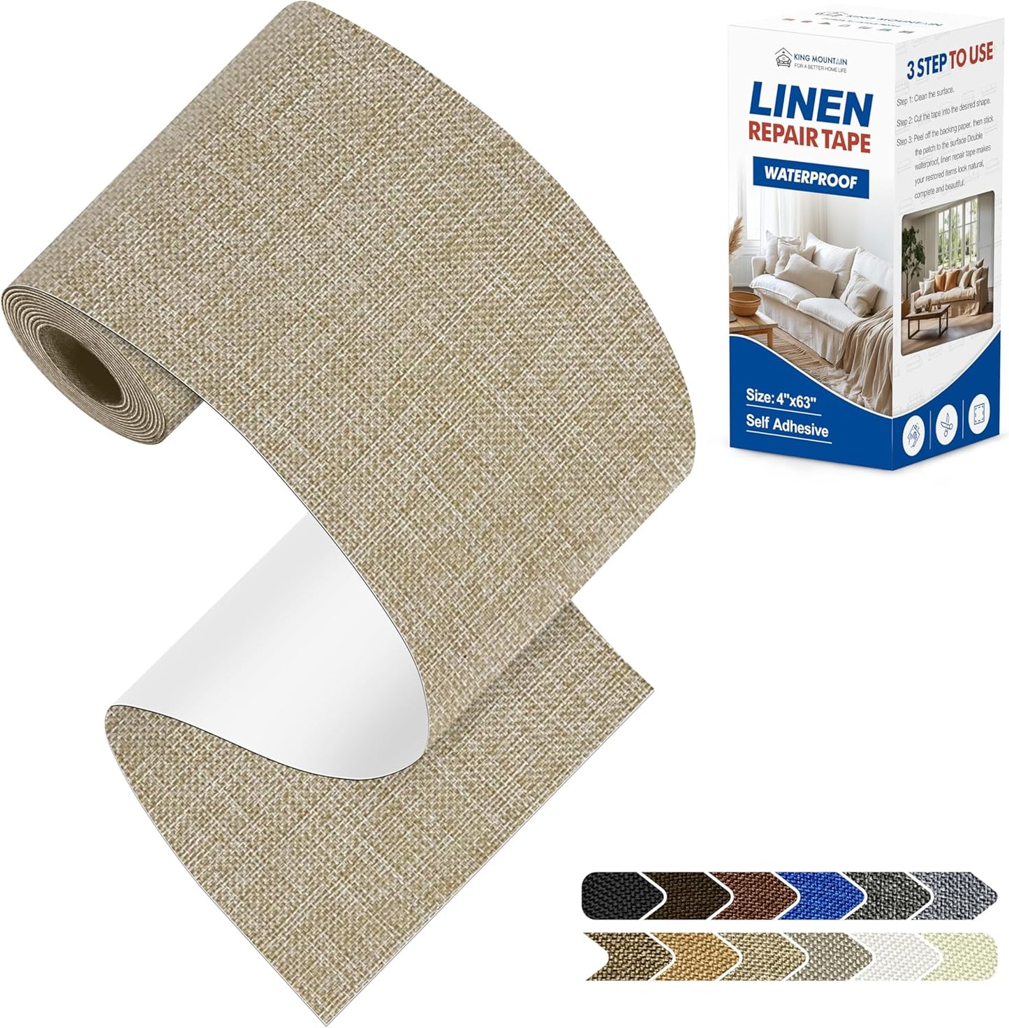 KING MOUNTAIN Linen Repair Patches, Self-Adhesive Fabric Patches, 4 X 63 inch Extra Size, Multi Color, Can be Used for Sofa Repair and Linen Clothes Repair (Cocoa Color)