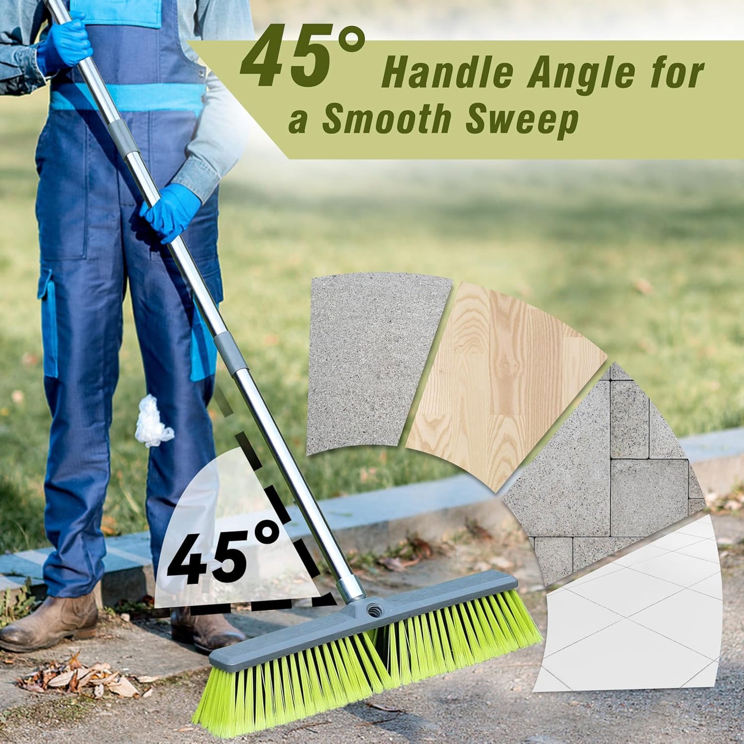 PHYEX Upgraded 18" Push Broom with Adjustable Long Handle, Total Length is 55", Multi-Surface Floor Scrub Brush for Cleaning Deck, Patio, Garage, Driveway