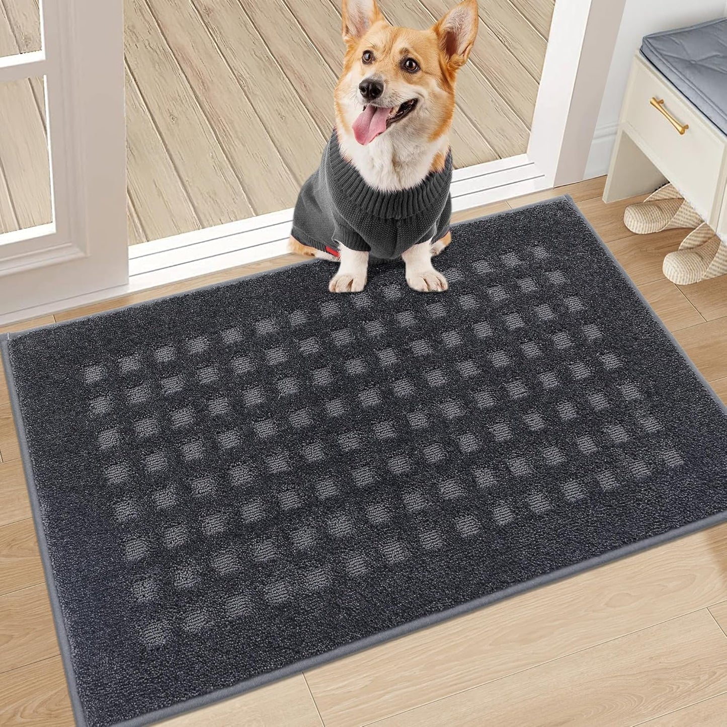 BEQHAUSE Waffle Door Mats Indoor 20"x32", Dog Mat for Muddy Paws Absorbent and Dirt Resist Floor Mats Non-Slip Washable Rugs for Entryway, Welcome Mat for Front Back Door, Muddy Wet Shoes, Dark Grey