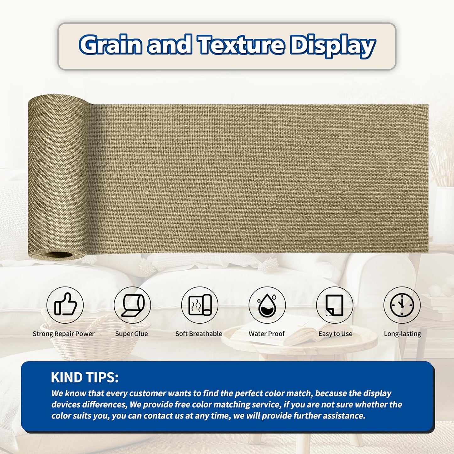 KING MOUNTAIN Linen Repair Patches, Self-Adhesive Fabric Patches, 4 X 63 inch Extra Size, Multi Color, Can be Used for Sofa Repair and Linen Clothes Repair (Flaxen)