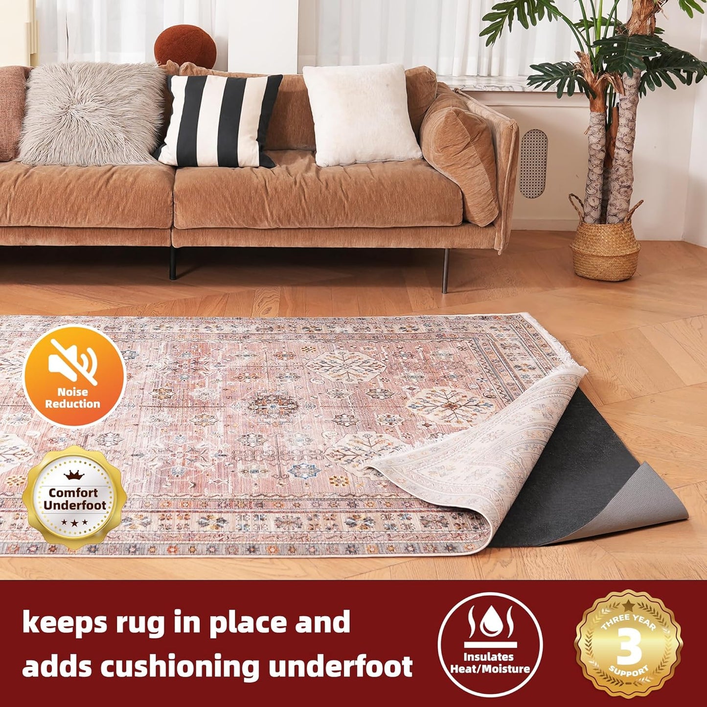BAGAIL Felt and Natural Rubber Backing Rug Pads 1/4” Thick, 2 x 10 Ft Non Slip Carpet Gripper Keep Rugs in Place, Under Area Rug Protective Cushioned Pads, Carpet Runners, Hardwood Floors Protection