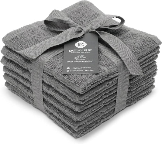 100% Cotton Terry Dish Cloth & Dish Towel, 6 Pack, Super Soft and Absorbent Kitchen Towels, Perfect for Kitchen Cleaning and Dish Washing (Grey 6 Pack)