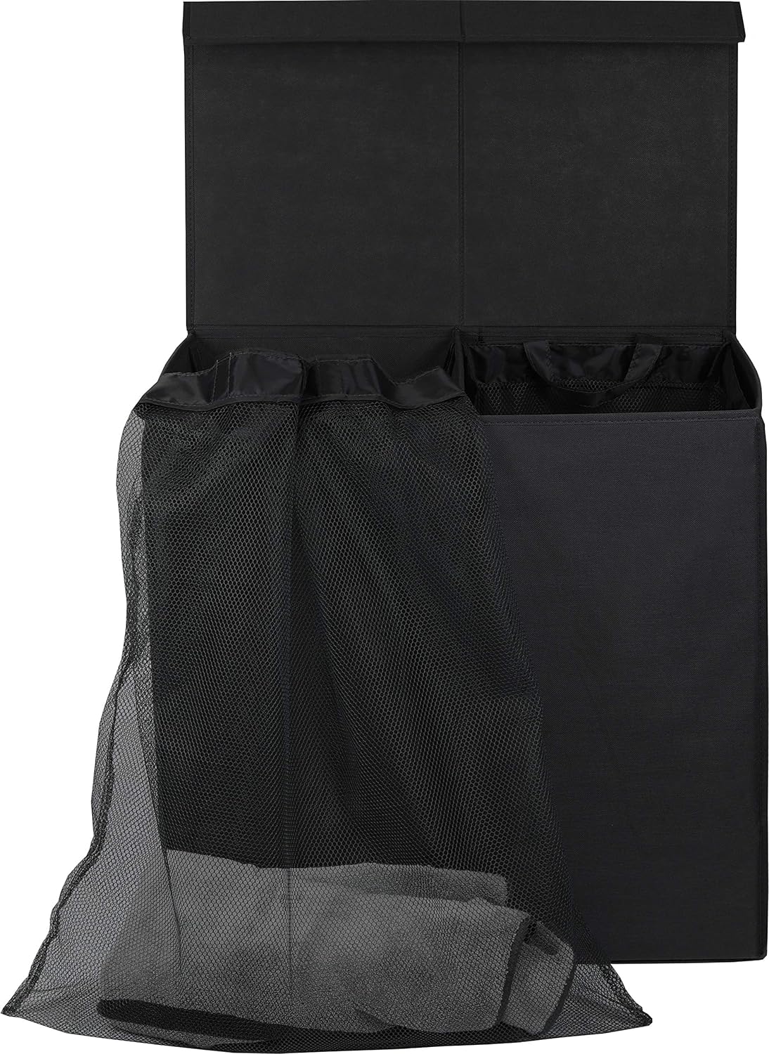 Simple Houseware Double Laundry Hamper with Lid and Removable Bags, Black