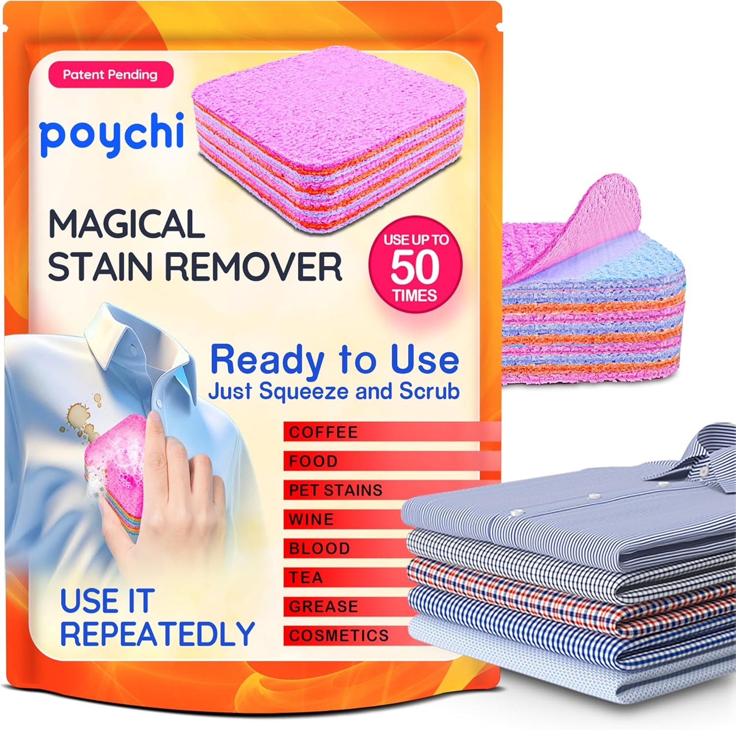 Magical Fiber Stain Remover- Use as Spot Remover- No Dry Cleaning Food, Grease, Coffee Off Laundry, Tea, Fabric, Pet Stains, Stain Remover Sponge Clothes, Carpet, Sofa, Mattress & Upholstery (3 Pack)