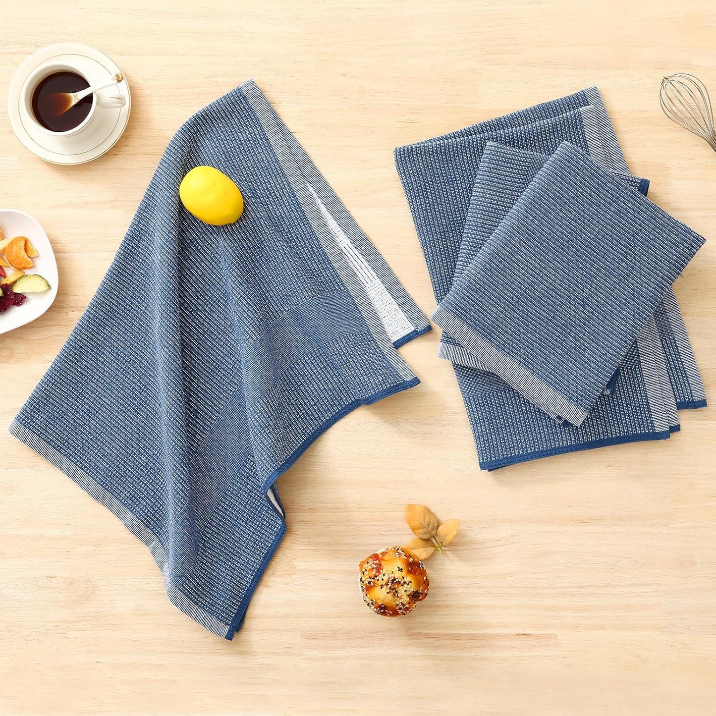 Homaxy Premium Kitchen Towels(18”x 28”, 12 Pack), Large Cotton Kitchen Hand Towels, Flat and Terry Dish Towels, 380 GSM Highly Absorbent Tea Towel Set with Hanging Loop, Navy Blue