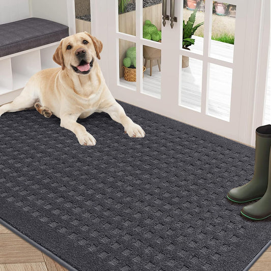 BEQHAUSE Waffle Door Mats Indoor 36"x60", Dog Mat for Muddy Paws Absorbent and Dirt Resist Floor Mats Non-Slip Washable Rugs for Entryway, Welcome Mat for Front Back Door, Muddy Wet Shoes, Dark Grey