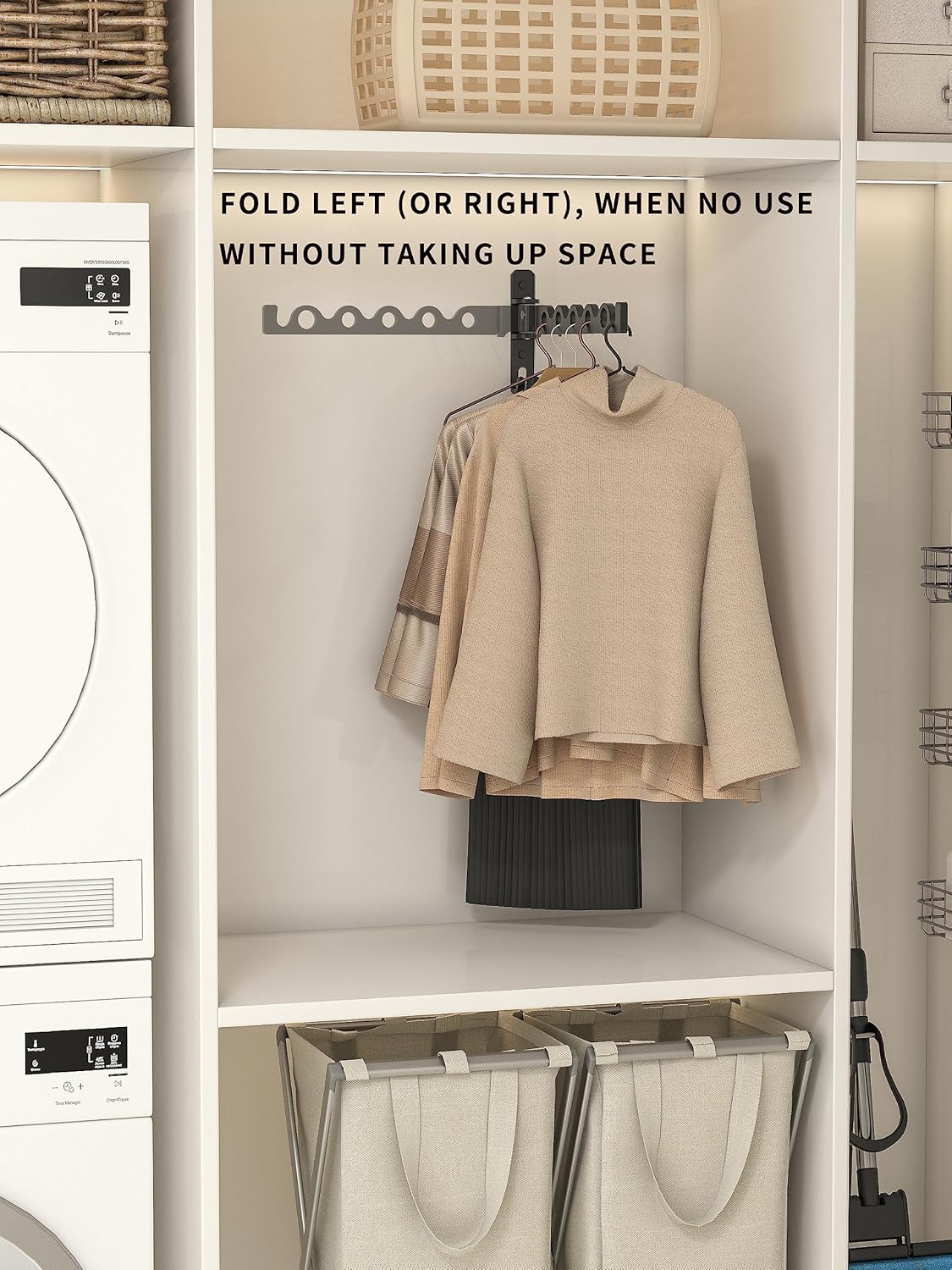 Dr.DJ Wall Hanger for Clothes, Coat Hanger Wall Mounted Matte Black Retractable Clothes Drying Organizer Rack Garment Hooks Aluminium Folding Indoor Wall Space Saver (2 Racks) Black