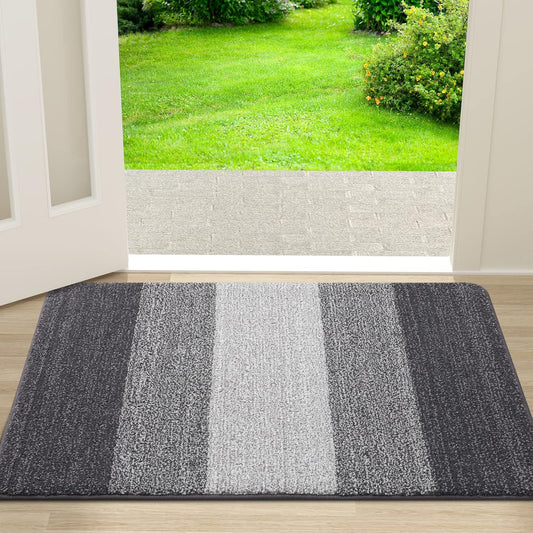 Kitinjoy Indoor Outdoor Door Mat, 30x17 Non-Slip Absorbent Dirt Trapper, Low-Profile Washable Inside Entrance Front Floor Mat, Sturdy Soft Entry Doormats for Entryway, Grey