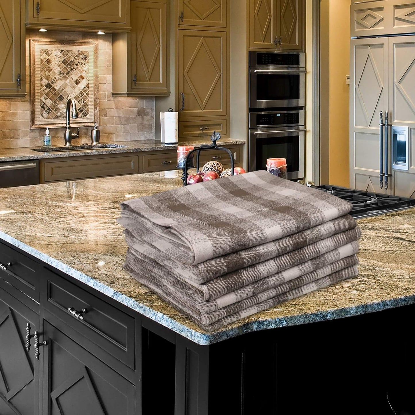 Kitchen Towels Set of 6 Soft Premium Cotton Highly Absorbent Dish Towels 20X30 Inches, Washable & Reusable Tea Towel, Quick Drying Dish Cloths for Cleaning Dishes - Gray/White, Checks