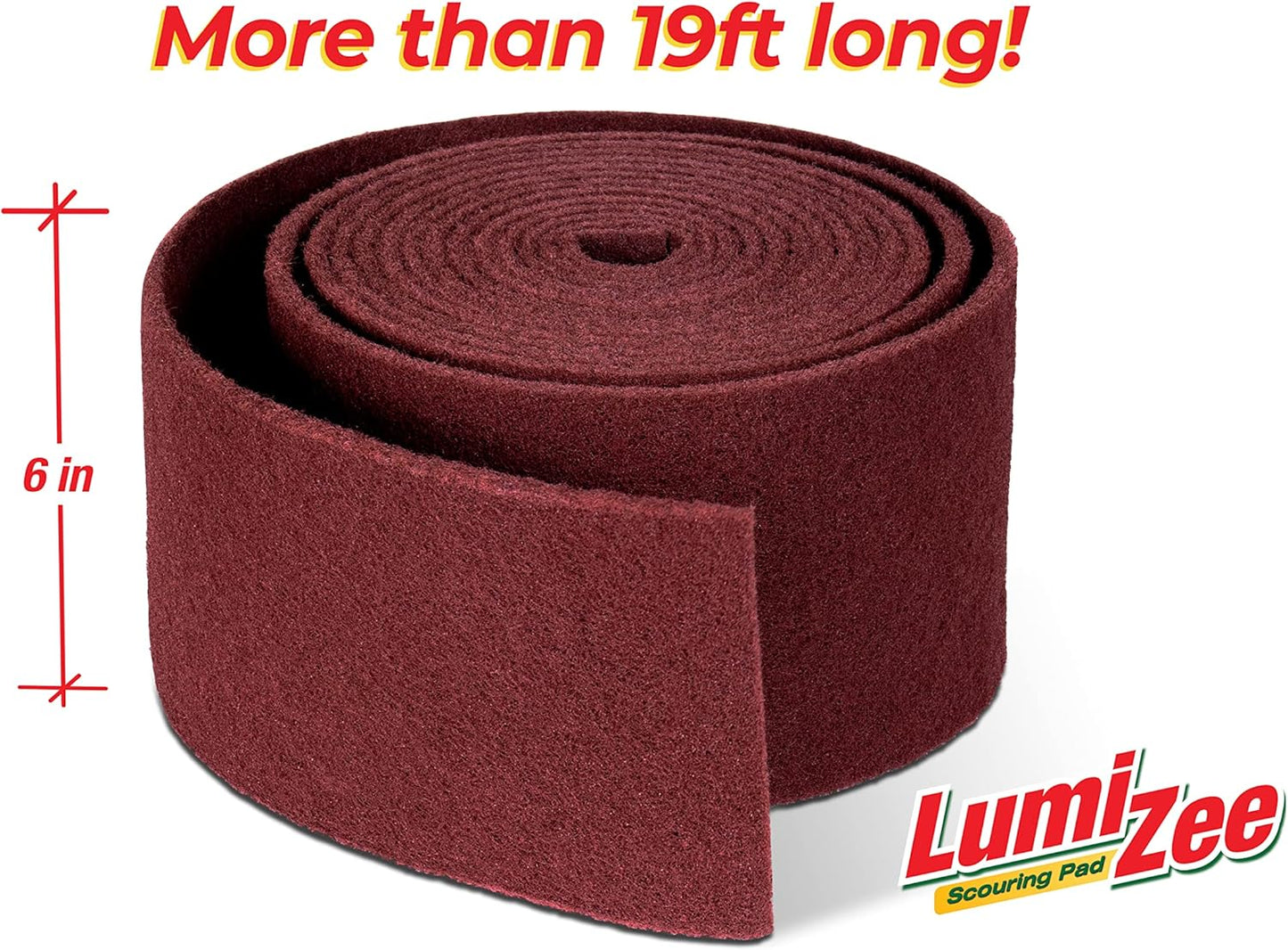 Heavy Duty Scrubbing Pad Roll 19ft Ultra Size Sponge Scouring Pad Brown19ft x 6in x 0.3in (6m x 15cm x 8mm) Tough Stains and Grime Clean Kitchens Floors Bathrooms Walls Windows