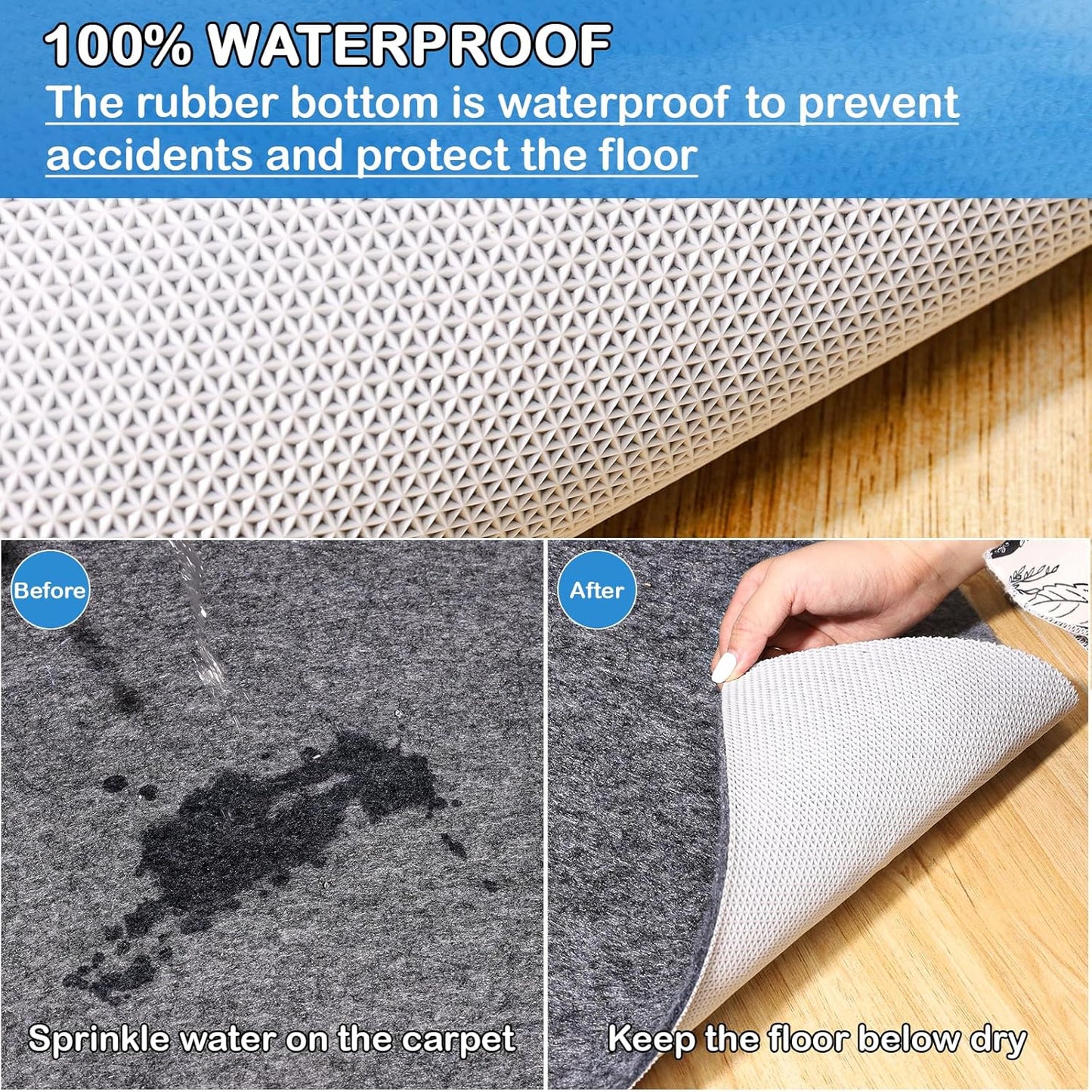 Non-Slip Rug Pads 4 x6 ft, 100% Waterproof Rugs Non Skid Rug Pad for All Floors and Finishes Durable Hardwood Floor Protective Felt Keeps Rugs in Place, Safe and Secure