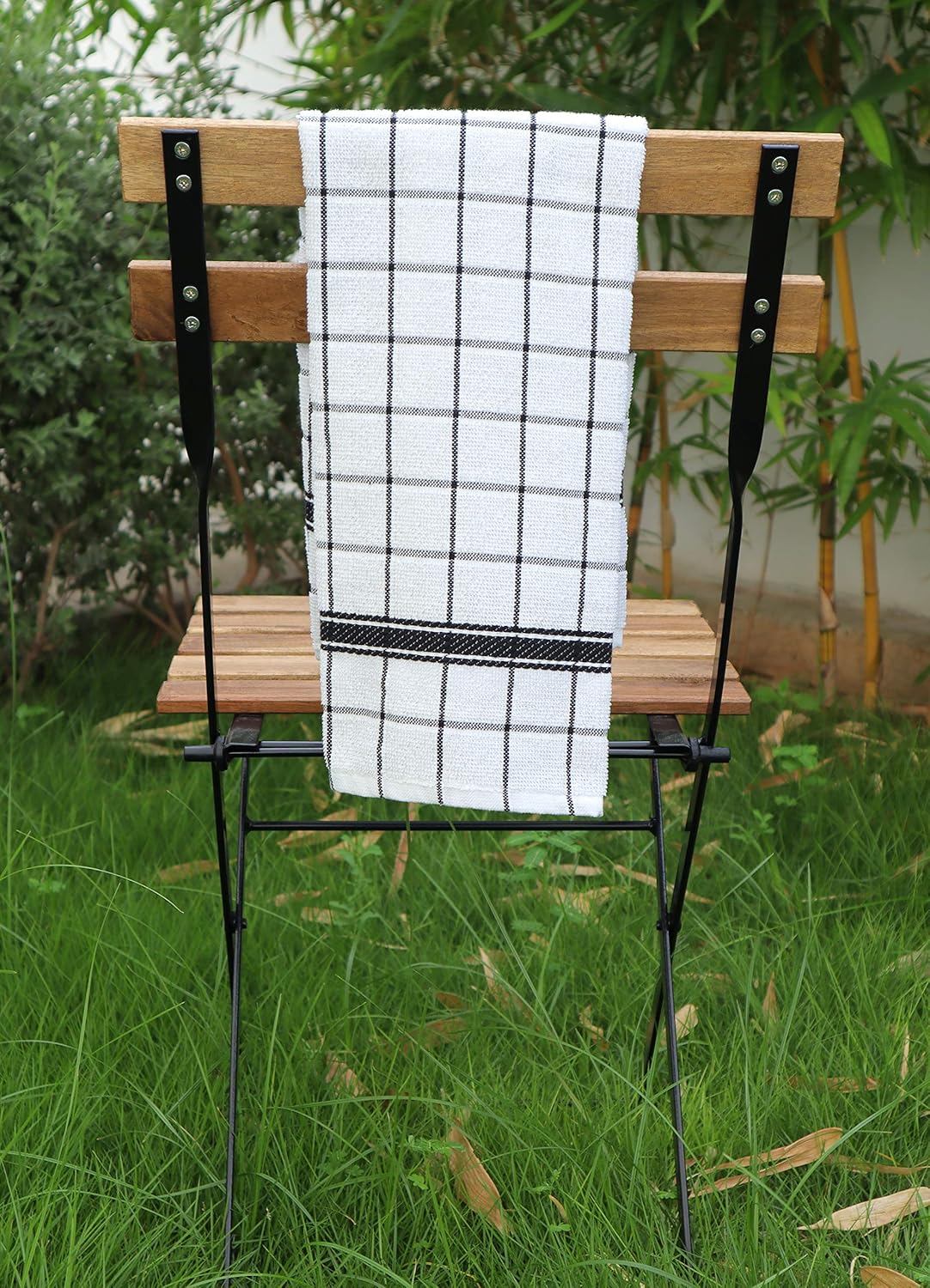 AMOUR INFINI Terry Cotton Kitchen Towels 4-Pack - Large 18 x 28 Inch, Absorbent & Soft Dish Towel with Hanging Loop, Washable Ideal for Cleaning, Drying (Black)