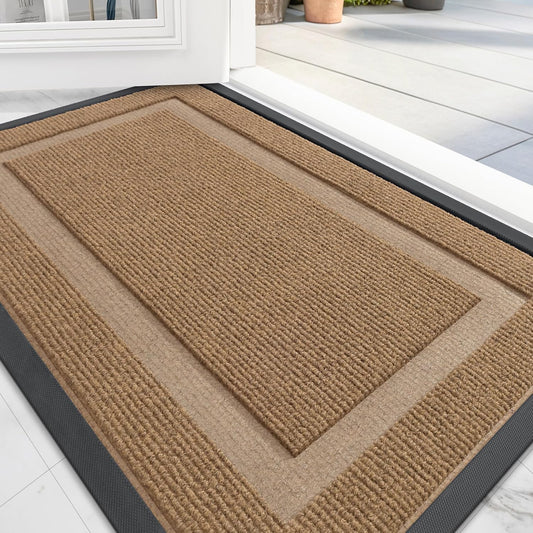 OLANLY Front Door Mat Indoor Outdoor Entrance, Waterproof All-Season, All-Weather Doormat, Sturdy Natural Rubber, Fade Resistant, Low Profile, Easy Clean Patio Porch Entryway Mat, 71x23, Light Borwn
