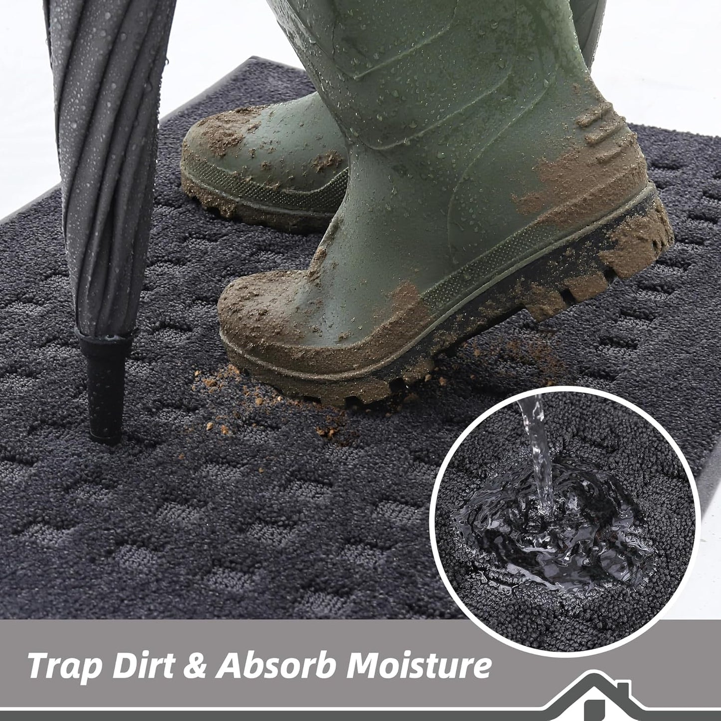 BEQHAUSE Waffle Door Mats Indoor 20"x32", Dog Mat for Muddy Paws Absorbent and Dirt Resist Floor Mats Non-Slip Washable Rugs for Entryway, Welcome Mat for Front Back Door, Muddy Wet Shoes, Dark Grey