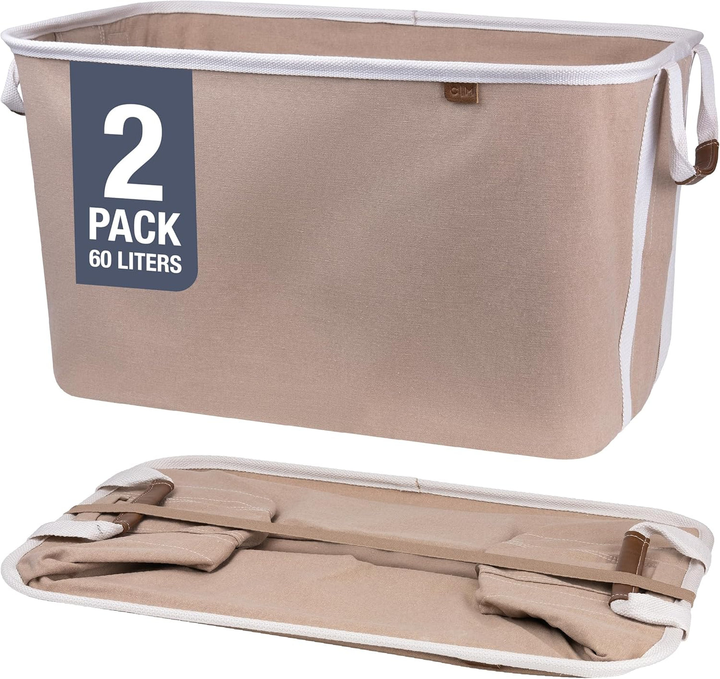 CleverMade Collapsible Laundry Basket Hamper - LUXE Mocha 2-Pack 60L - Space Saving Storage Organizer with Handles Foldable Home Organization