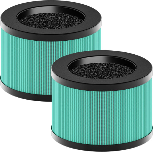 MK01 & MK06 True HEPA Filter Replacement Compatible with Aroeve MK01, MK06, ToLife TZ-K1 and Kloudi DH-JH01 Air Purifier, Pet Dander Version, Green, 2 Pack