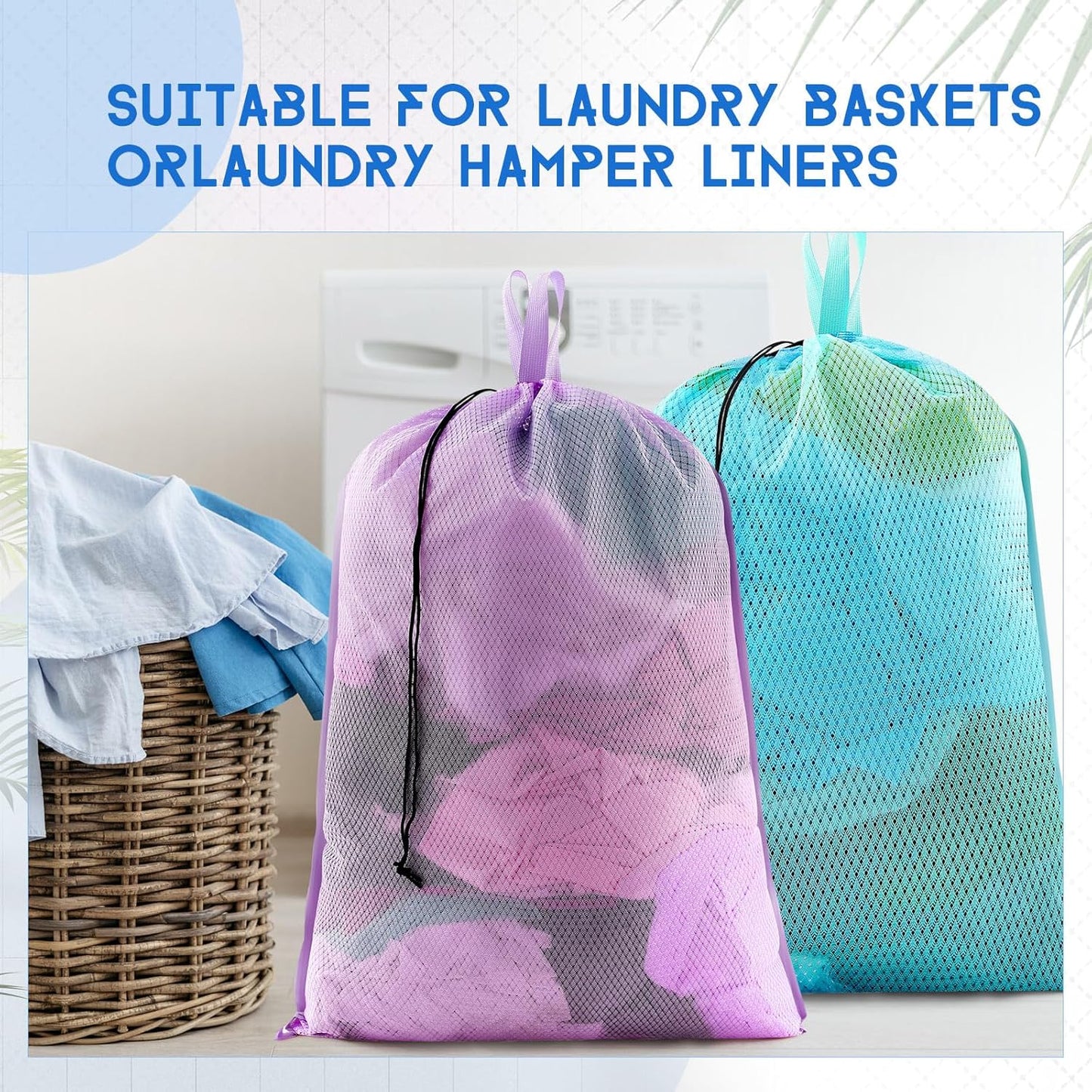 6 Pack 24 x 36 Inches Colorful Mesh Laundry Bag with Handles Machine Washable Secure Drawstring Closure Large Sturdy Mesh Net Laundry for College Travel Dorm Laundromat