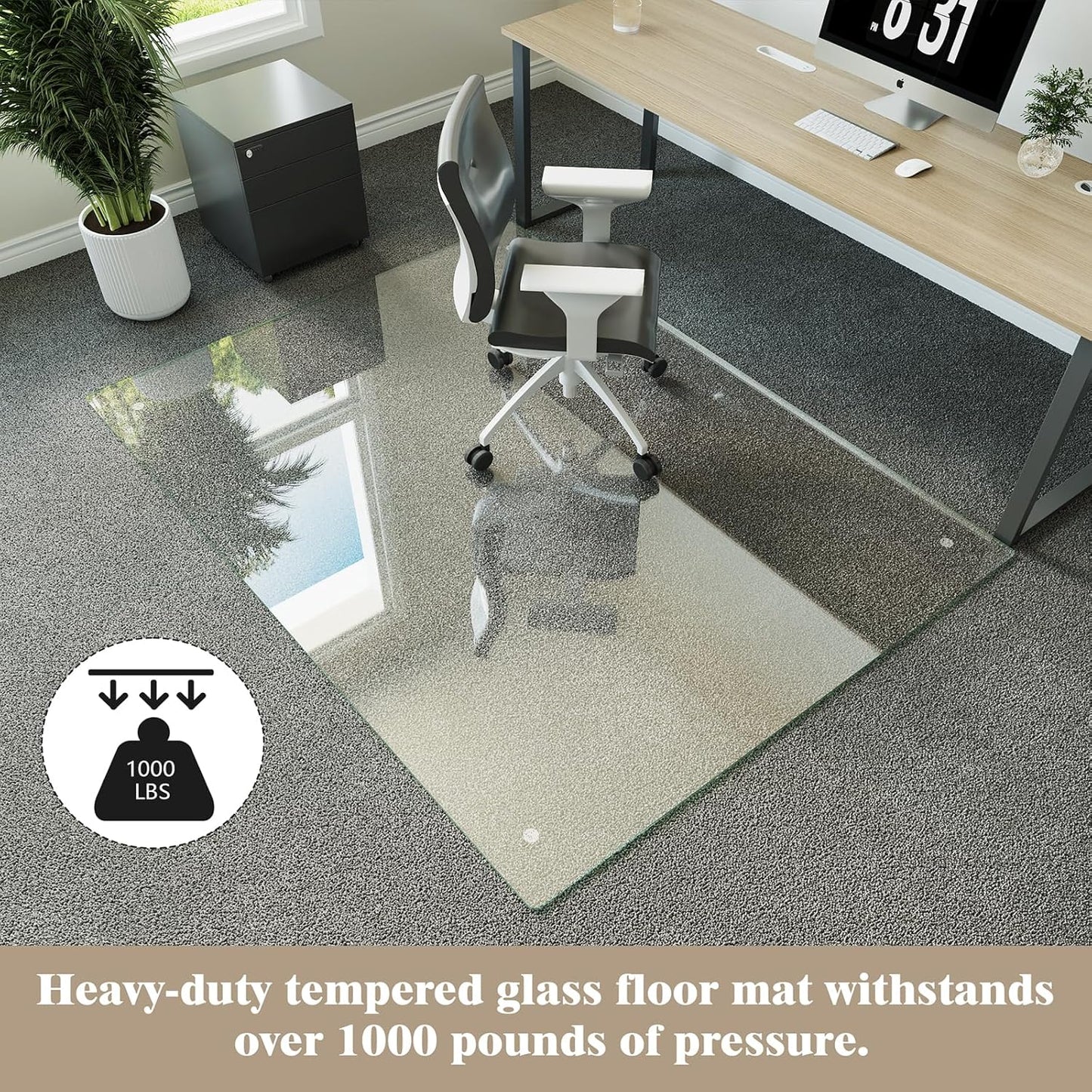 Koonmi Tempered Glass Chair Mat for Hardwood Floors & Carpets, 54" x 72“ Transparent Heavy Duty Office Floor Protector with Noise-Free Gliding Shatterproof for Home Office Desk
