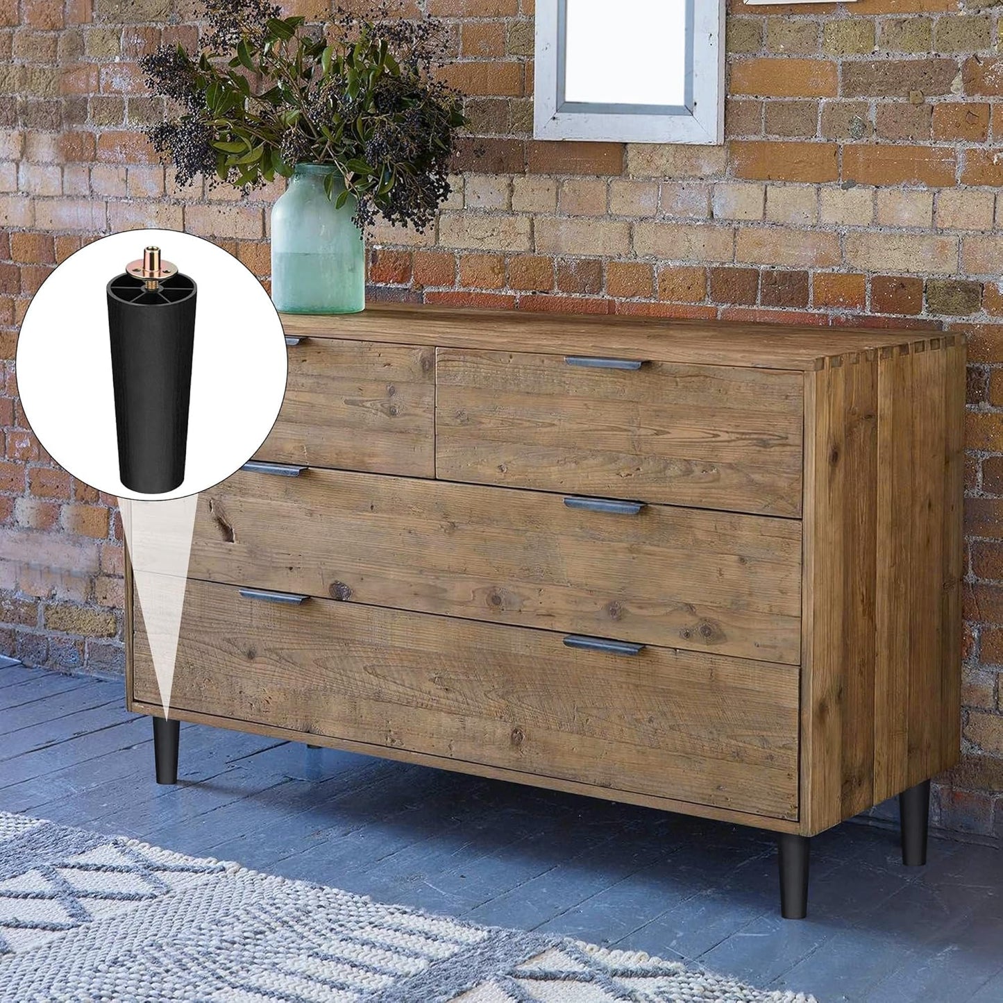 TURSTIN 8 Pack 6 Inch Plastic Furniture Legs with M8 T-Nuts Screws Tapered Sofa Couch and Chair Legs Replacement Furniture Legs for DIY Projects Sofas Coffee Tables Dressers Beds