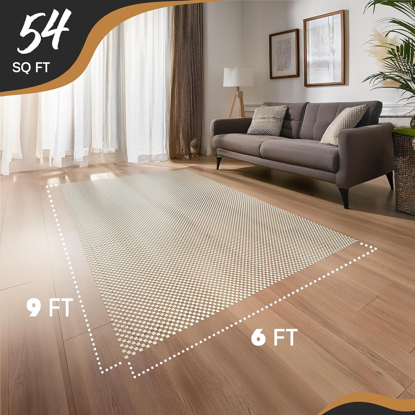 Nevlers 6'x9' White Under Rug Non Slip Pad | PVC Foam Non Slip Rug Pad & Carpet Pad | Customizable Open Weave Anti Slip Rug Grips Design| Anti Skid Rug Gripper for Hardwood Floors & Other Surfaces