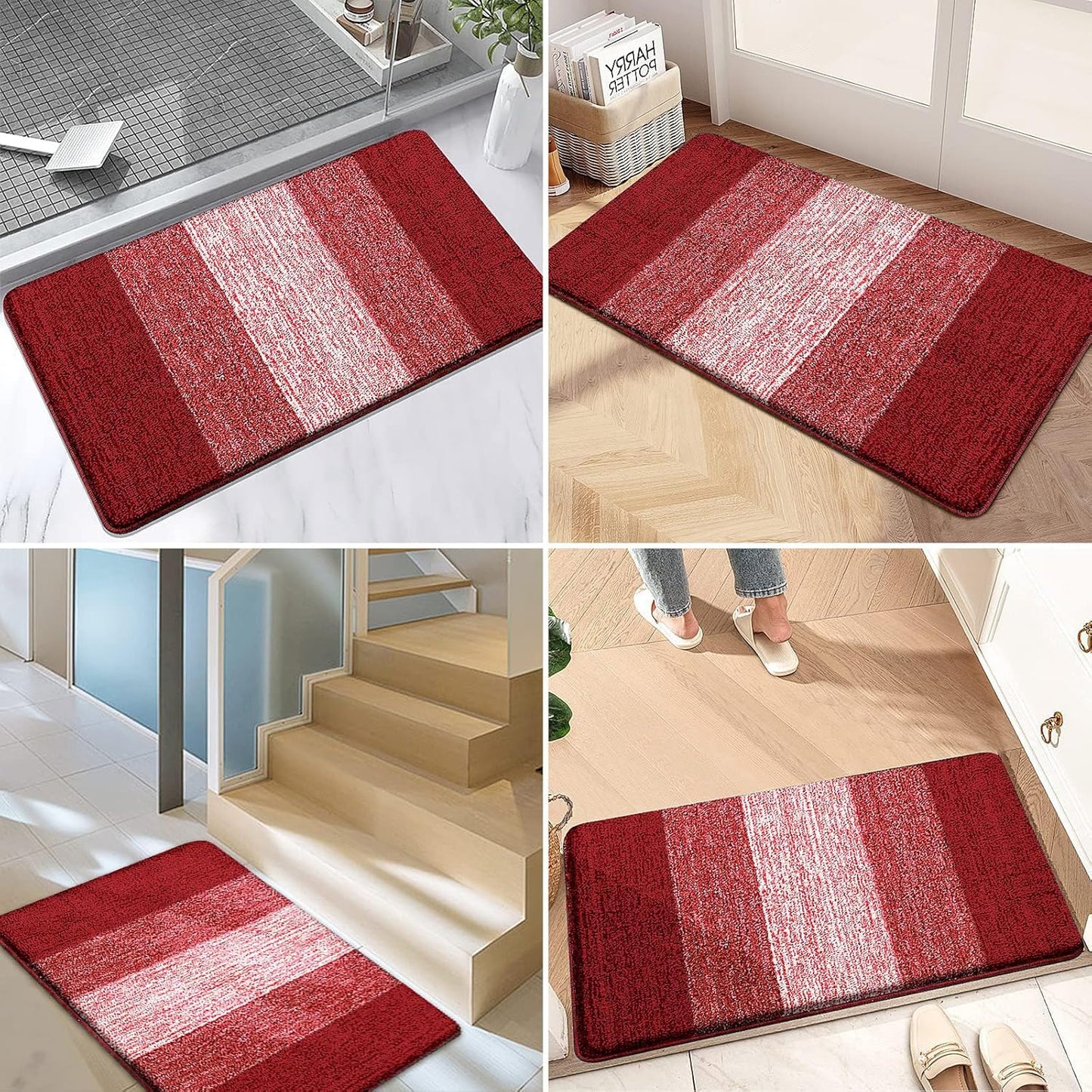 Kitinjoy Indoor Outdoor Door Mat, 47x20 Non-Slip Absorbent Dirt Trapper, Low-Profile Washable Inside Entrance Front Floor Mat, Sturdy Soft Entry Doormats for Entryway, Burgundy