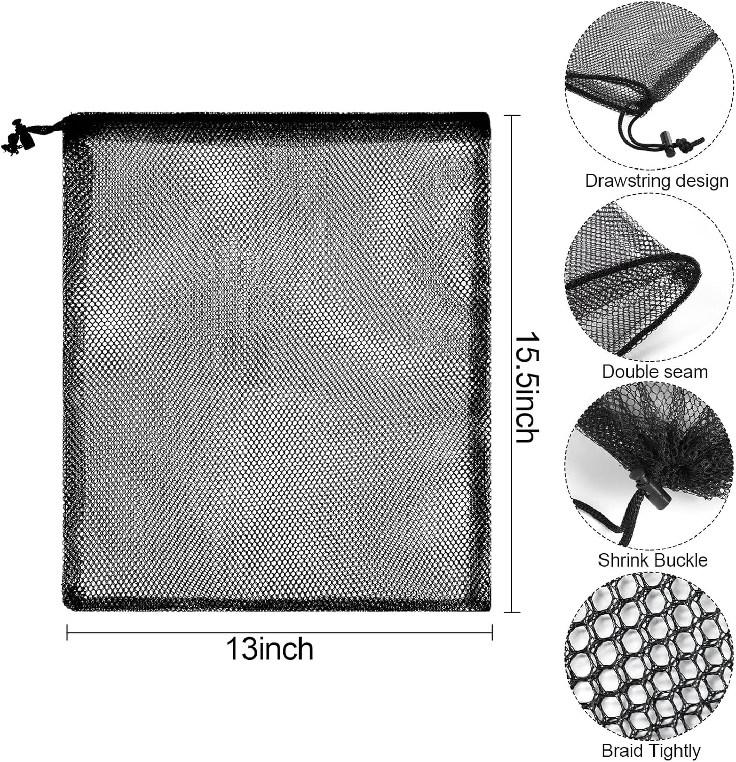 13"X15.5" 6Pcs Mesh Laundry Drawstring Bag Nylon Drawstring Gym Bag with Cord Lock Closure