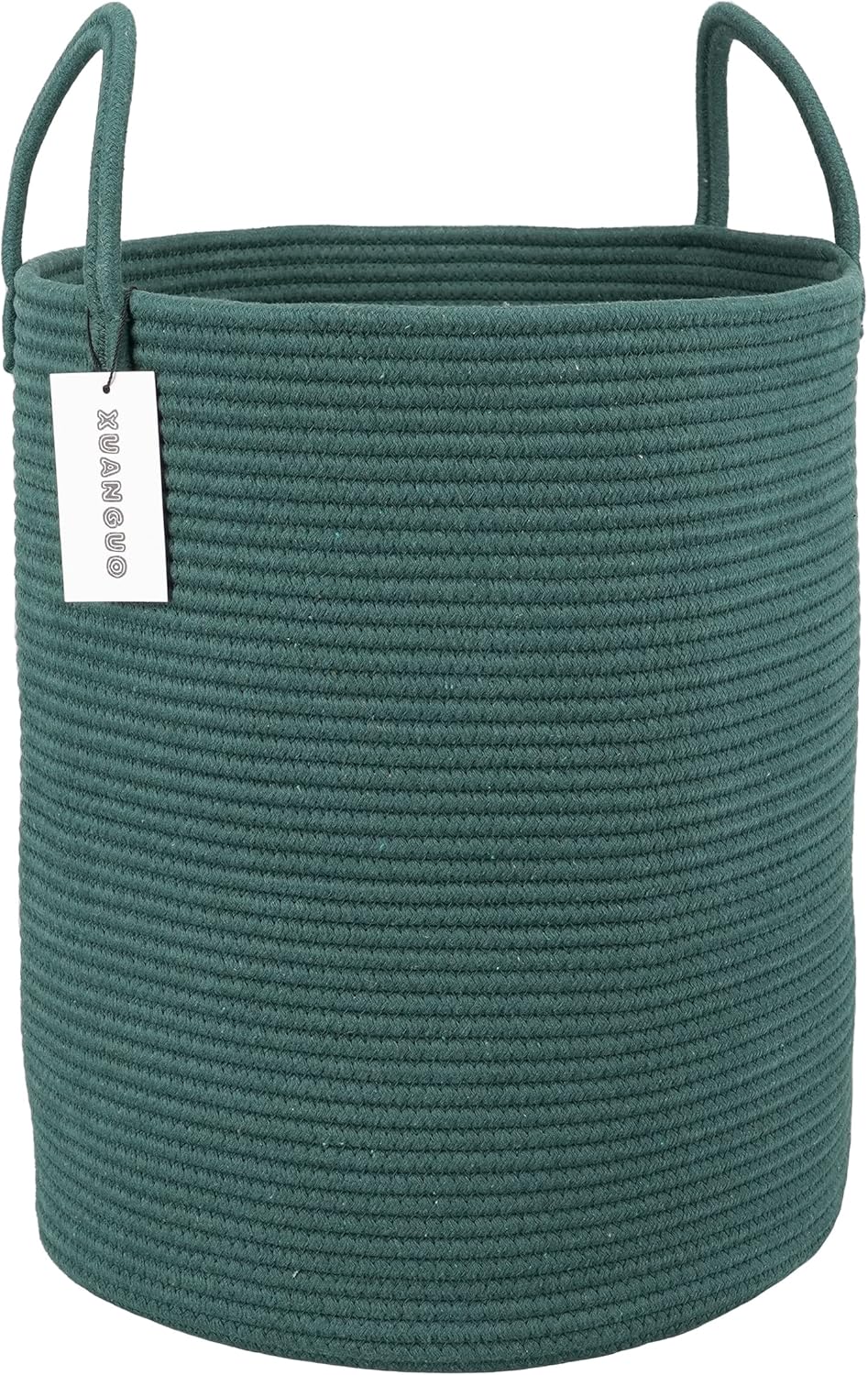 Cotton Rope Laundry Basket Hamper for Clothes Woven Storage Basket for Living Room Bedroom Boho Tall Rope Baskets for Blanket Toys Pillow Towels Baby Nursery Hamper Bin Large dark green