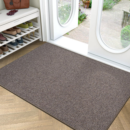 LUMI Large Indoor Door Mat, 36"x56" Non Slip Rubber Backing Entrance, Easy Clean Low Profile Ultra Thin Entryway for Inside House, Brown