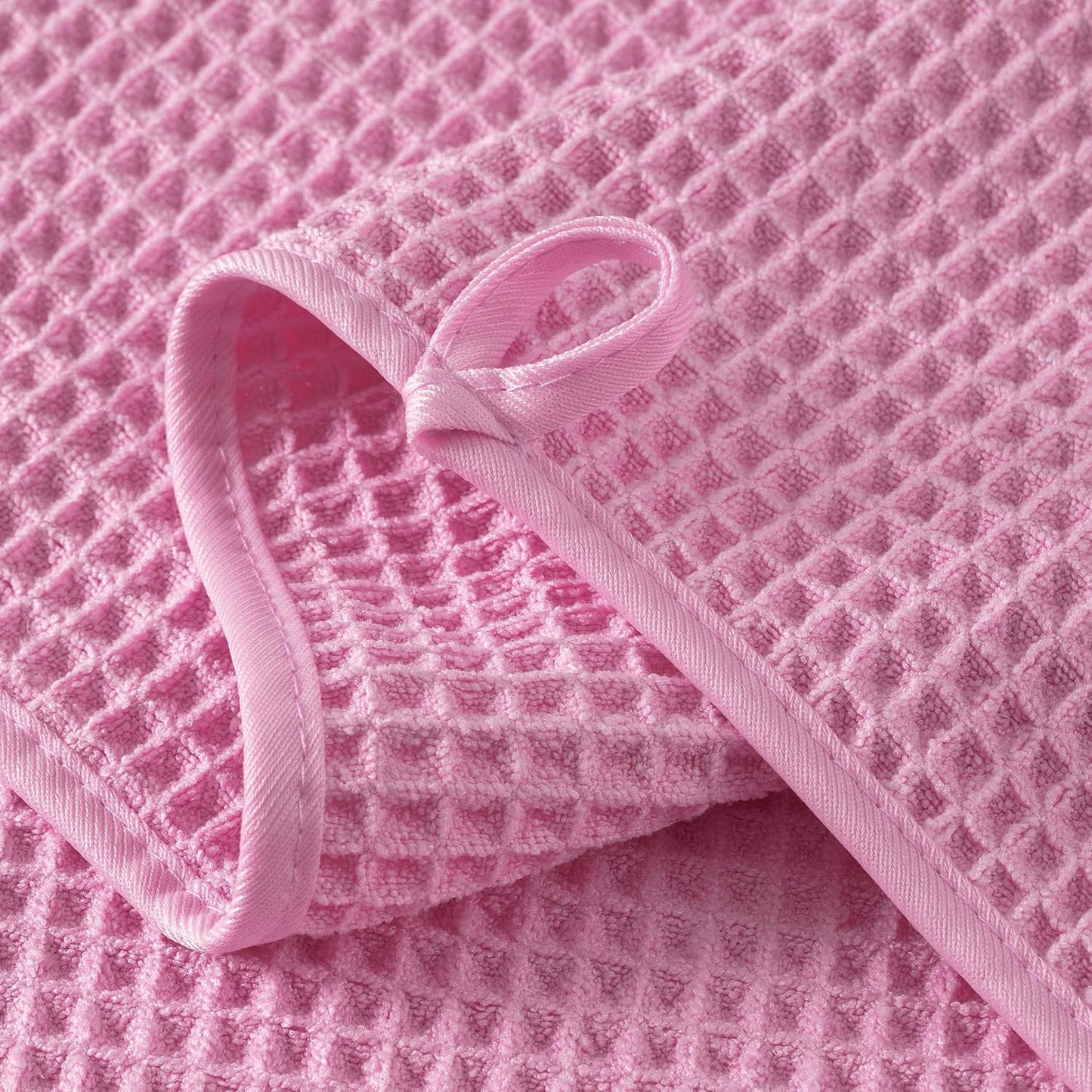 Microfiber Waffle Face Towels, 2 Pieces, Soft, Absorbent, Fast Drying, Lint Free (Pink)