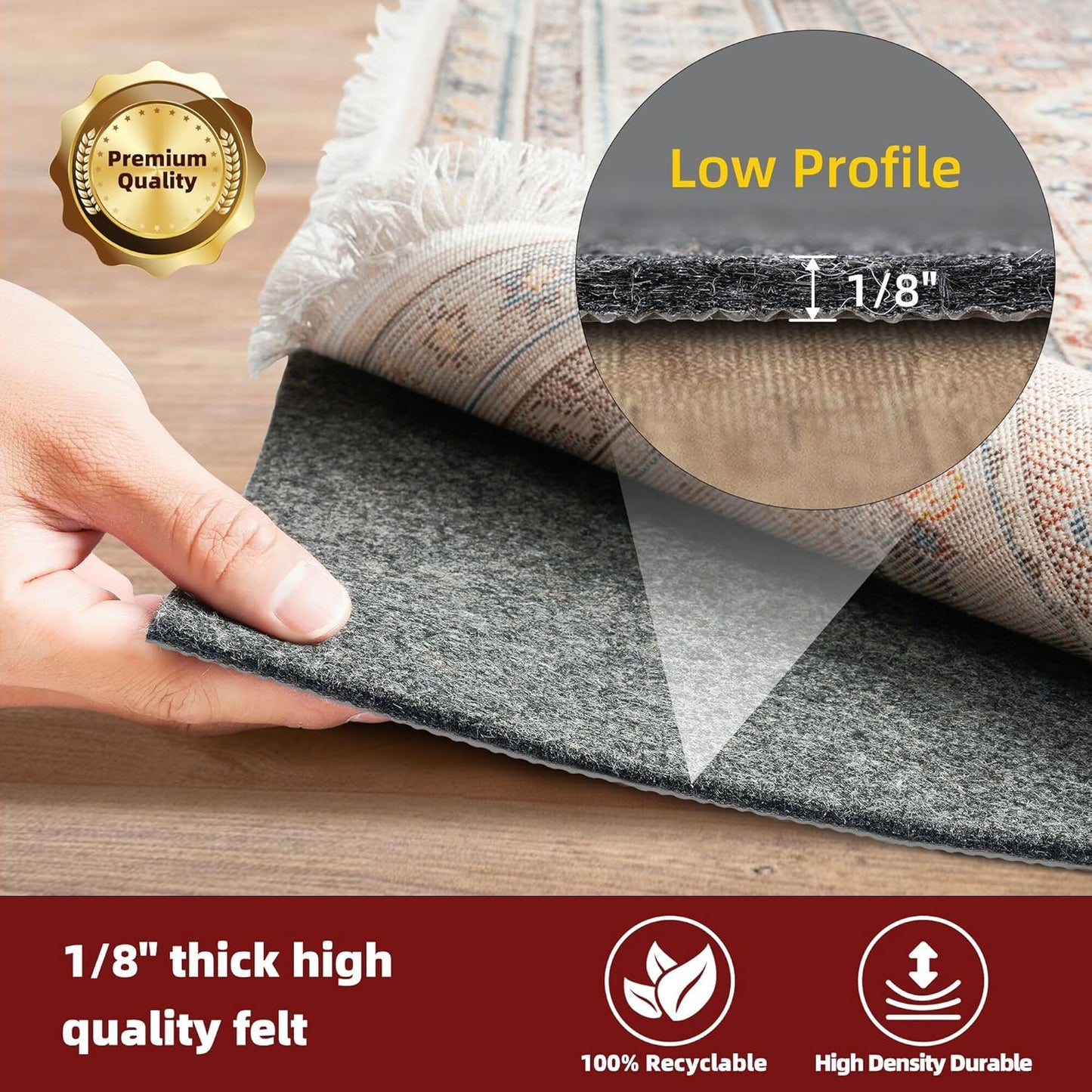 BAGAIL Felt and Natural Rubber Backing Rug Pads 1/8” Thick, 2 x 3 Ft Non Slip Rug Gripper Keep Rugs in Place, Under Area Rug Protective Cushioned Pads, Carpet Runners, Hardwood Floors Protection