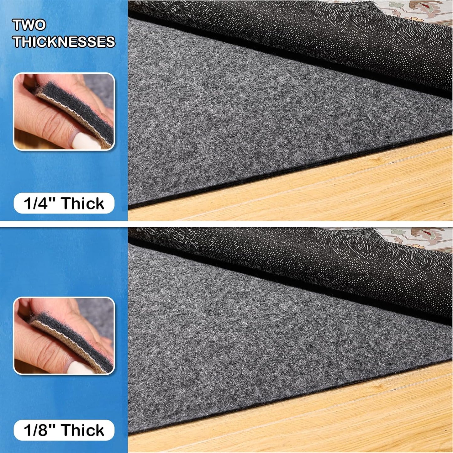 Non-Slip Rug Pads 1/4” Thick, 2x8Ft Waterproof Rugs Non Skid Rug Pad for All Floors and Finishes Durable Hardwood Floor Protective Felt Keeps Rugs in Place, Safe and Secure