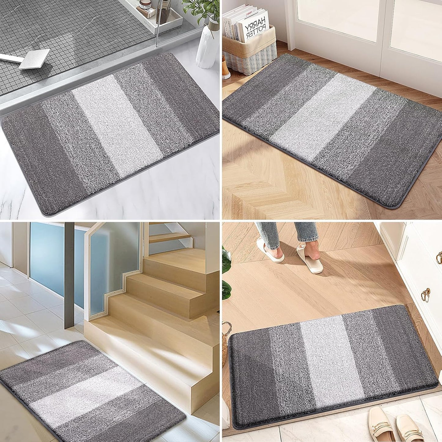 Kitinjoy Indoor Outdoor Door Mat, 59x36 Non-Slip Absorbent Dirt Trapper, Low-Profile Washable Inside Entrance Front Floor Mat, Sturdy Soft Entry Doormats for Entryway, Light Grey