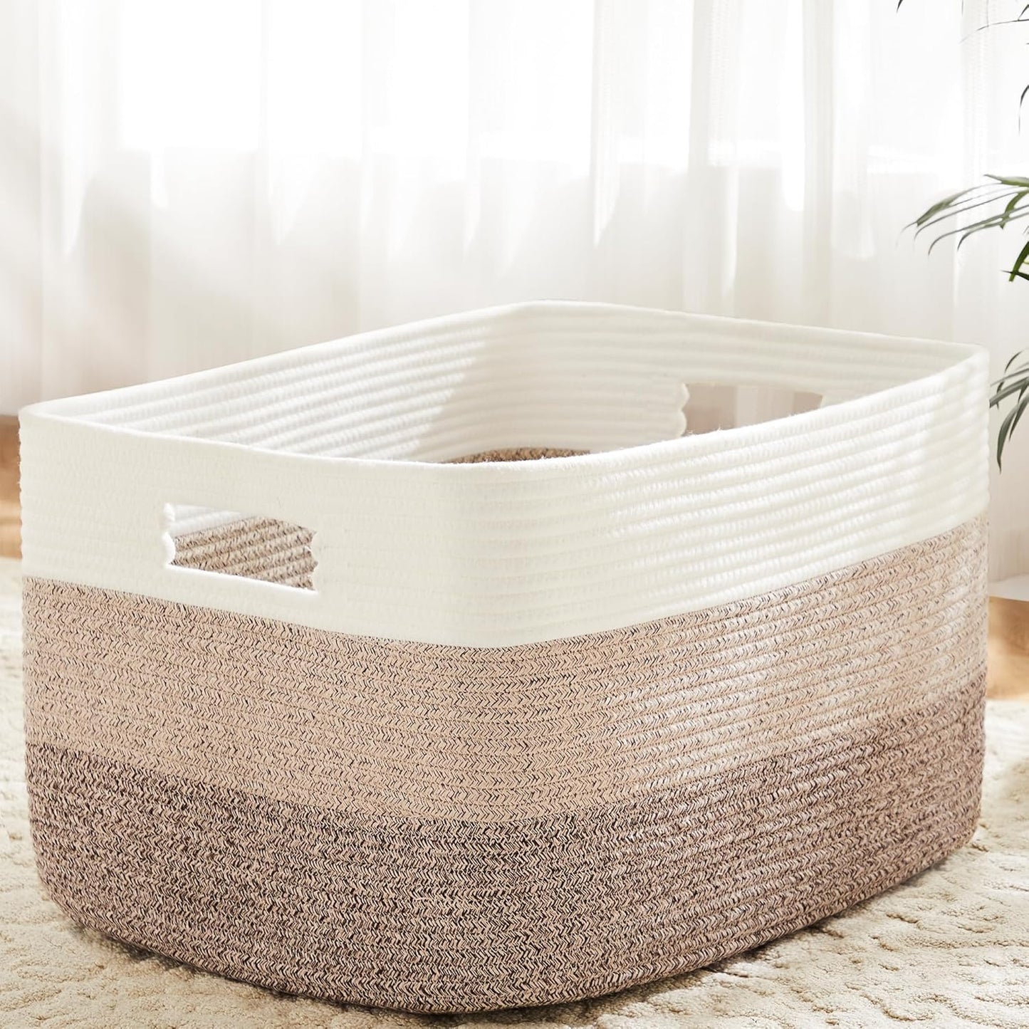 Blanket Basket,Rectangle Woven Baskets for Storage,100L Laundry Basket for Decorative Nursery Blanket,Toys,Dirty Clothes and Magazine in Shelves,Baby Room,and Living Room