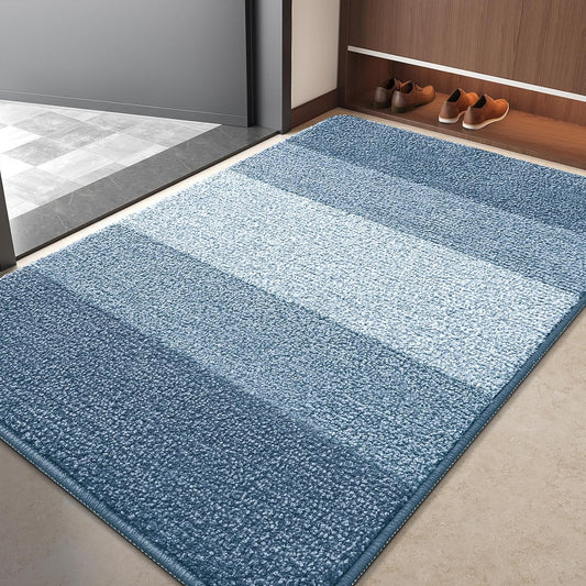 Kitinjoy Indoor Outdoor Door Mat, 40x32 Non-Slip Absorbent Dirt Trapper, Low-Profile Washable Inside Entrance Front Floor Mat, Sturdy Soft Entry Doormats for Entryway, Light Blue