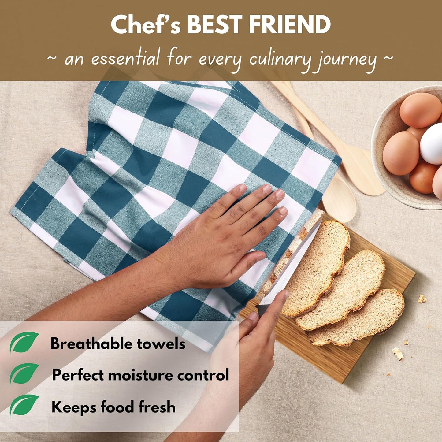 Native Fab 12-Pack Kitchen Towel with Hanging Loop 16x26 inches, Cotton Buffalo Check Kitchen Towels for Cleaning Drying, Washcloths Soft & Absorbent Cloth Rags, Bar Towel, Dish Cloth, Teal Green