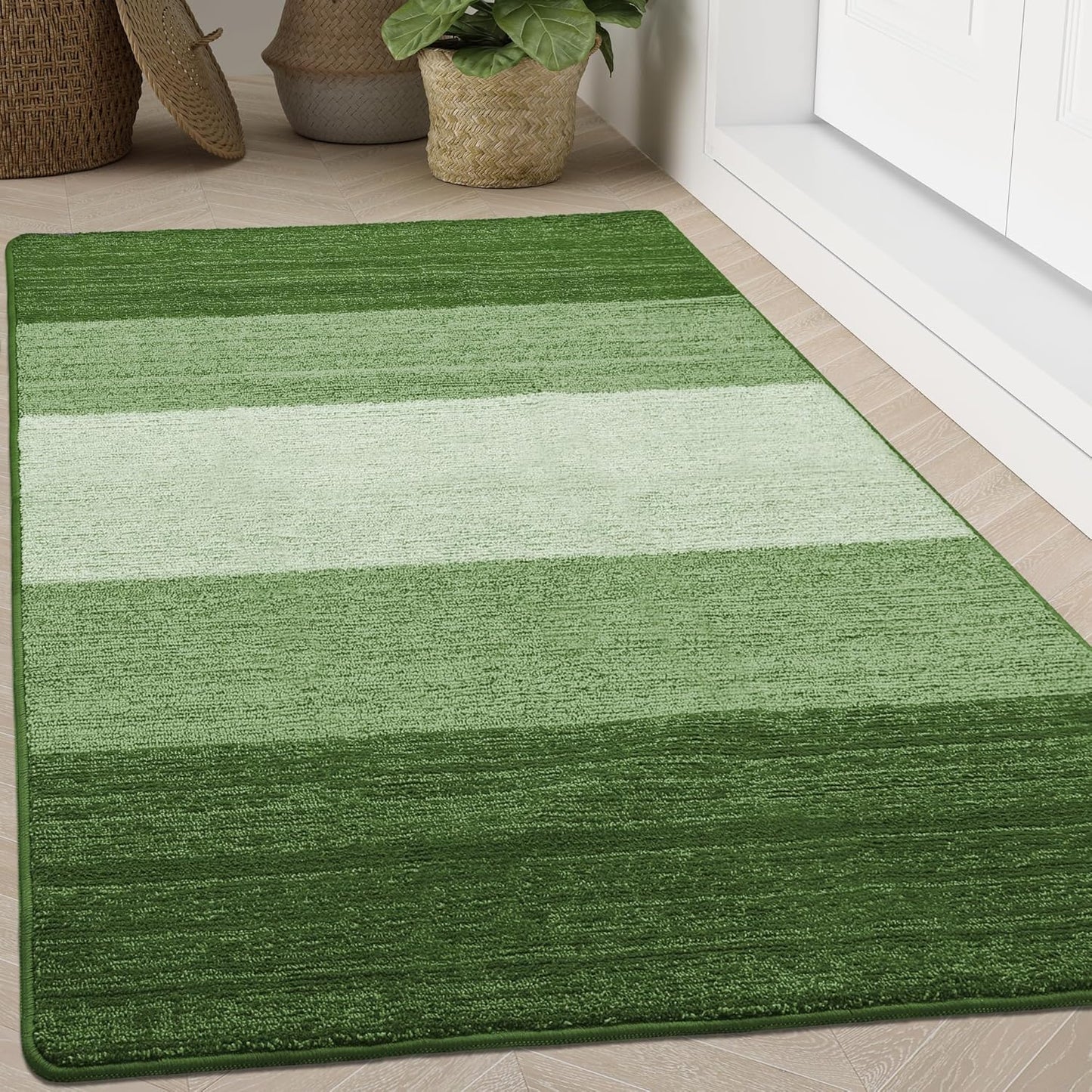 Kitinjoy Indoor Outdoor Door Mat, 71x47 Non-Slip Absorbent Dirt Trapper, Low-Profile Washable Inside Entrance Front Floor Mat, Sturdy Soft Entry Doormats for Entryway, Green