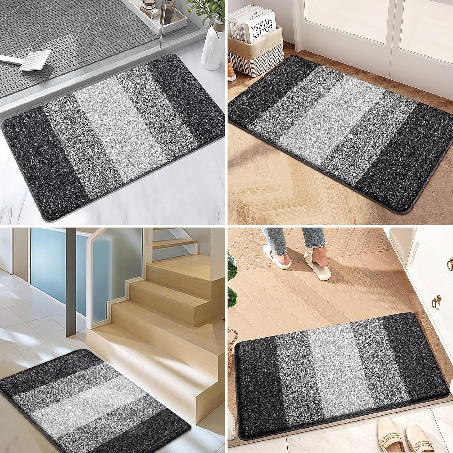 Kitinjoy Indoor Outdoor Door Mat, 59x24 Non-Slip Absorbent Dirt Trapper, Low-Profile Washable Inside Entrance Front Floor Mat, Sturdy Soft Entry Doormats for Entryway, Grey