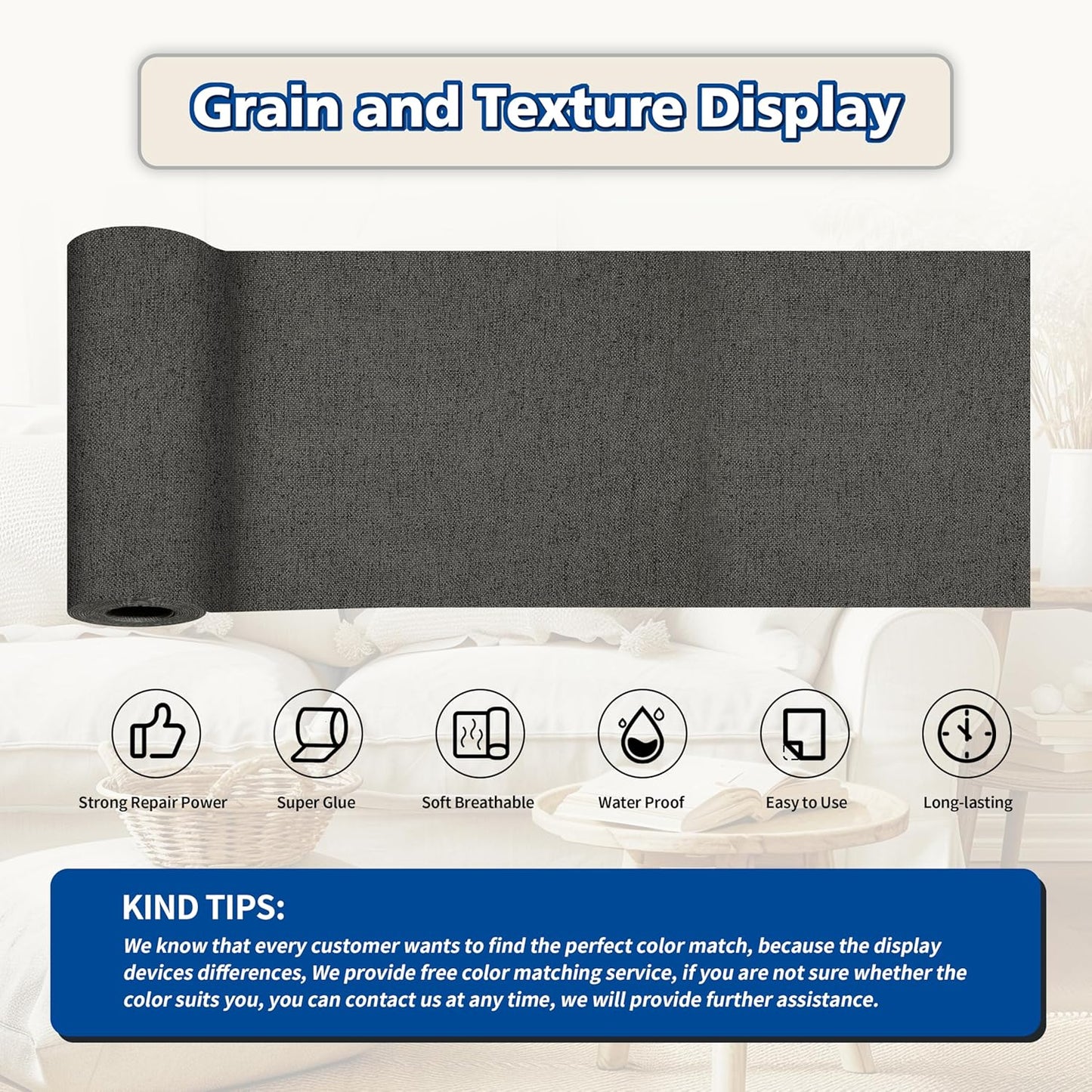 KING MOUNTAIN Linen Repair Patches, Self-Adhesive Fabric Patches, 4 X 63 inch Extra Size, Multi Color, Can be Used for Sofa Repair and Linen Clothes Repair (Dark Grey)