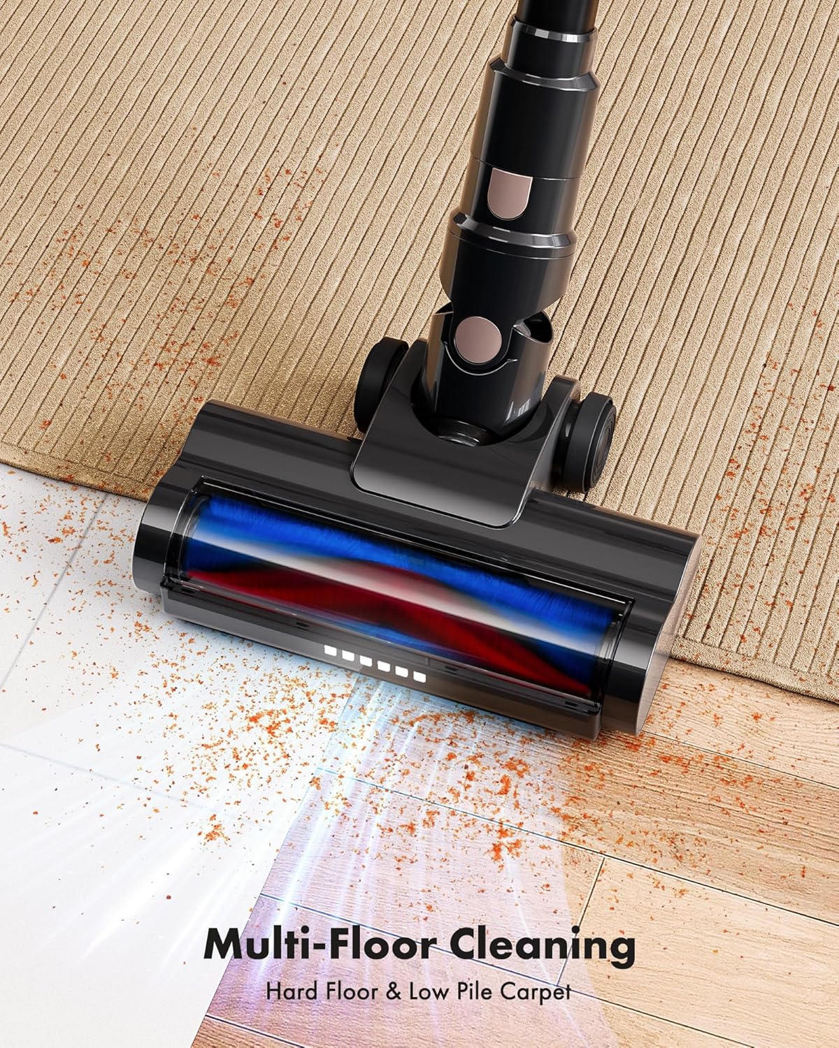 Cordless Vacuum Cleaner, 8-in-1 Lightweight Stick Vacuum with 45mins Runtime, Powerful Suction, Rechargeable Cordless Vacuum for Carpet, Tile, Pet Hair, Hardwood Floors, Black