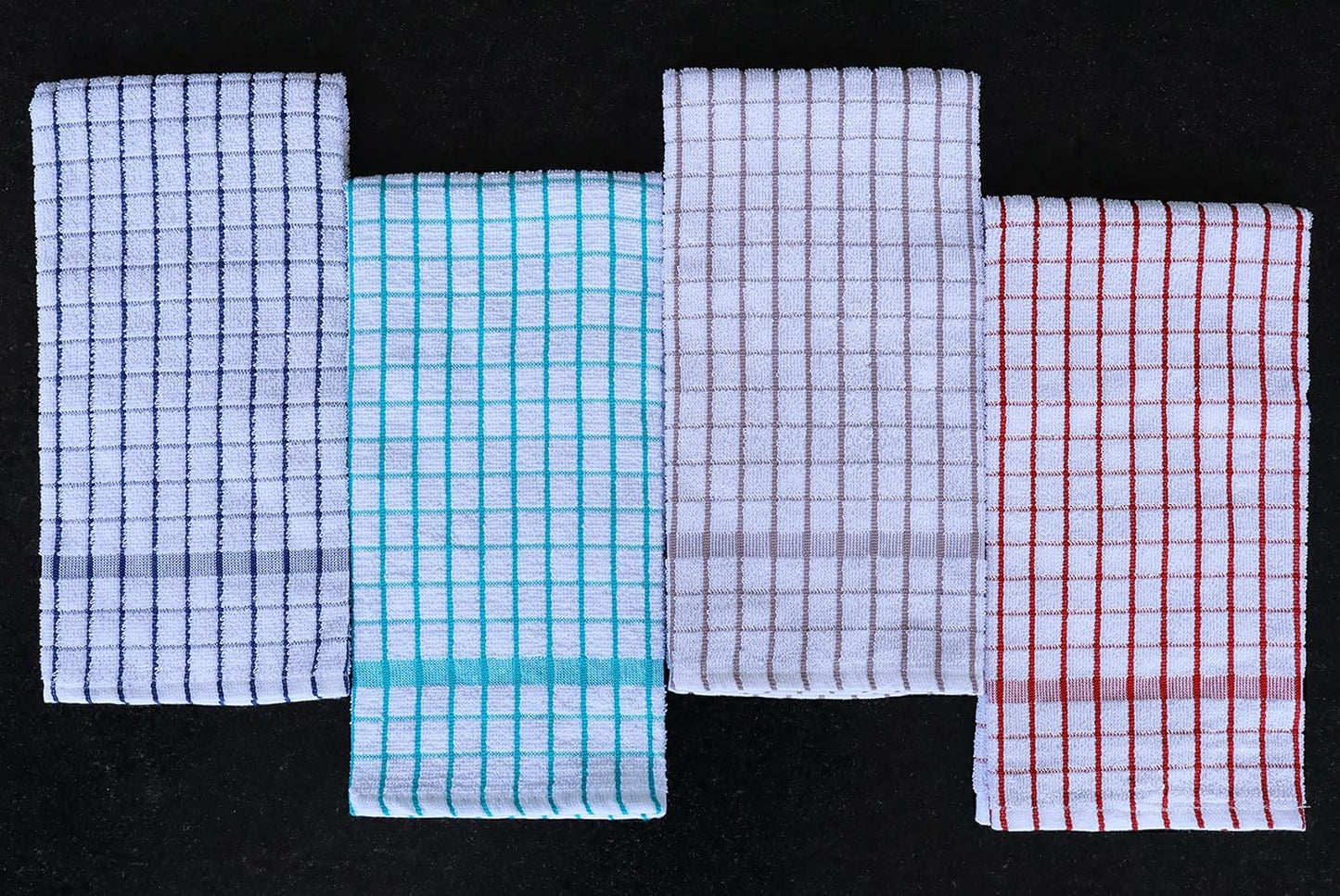 AMOUR INFINI Kitchen Towels Set of 4 - Highly Absorbent, Super Soft Terry Cotton 20x28 Inch Dish Towels with Hanging Loop - Hand & Tea Towels for Cleaning & Drying Dishes (Ass- Blue)