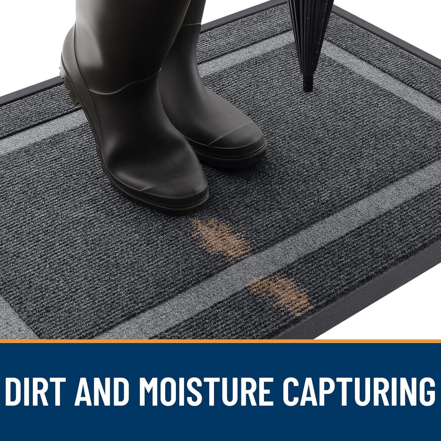 OLANLY Front Door Mat Indoor Outdoor Entrance, Waterproof All-Season, All-Weather Doormat, Sturdy Natural Rubber, Fade Resistant, Low Profile, Easy Clean Patio Porch Entryway Mat, 47x32, Grey