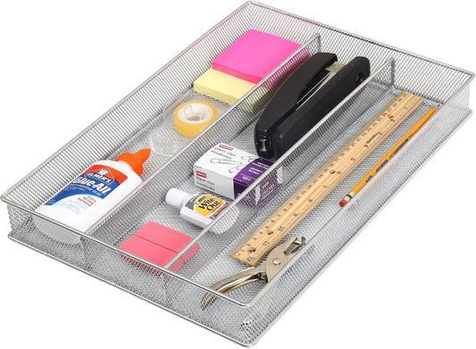 YBM Home Metal Silverware Organizer for In-Drawer Cutlery Storage, 3 Compartment Mesh Cutlery Flatware Tray Sorts Kitchen Utensils, Great for Office Supplies 1150s