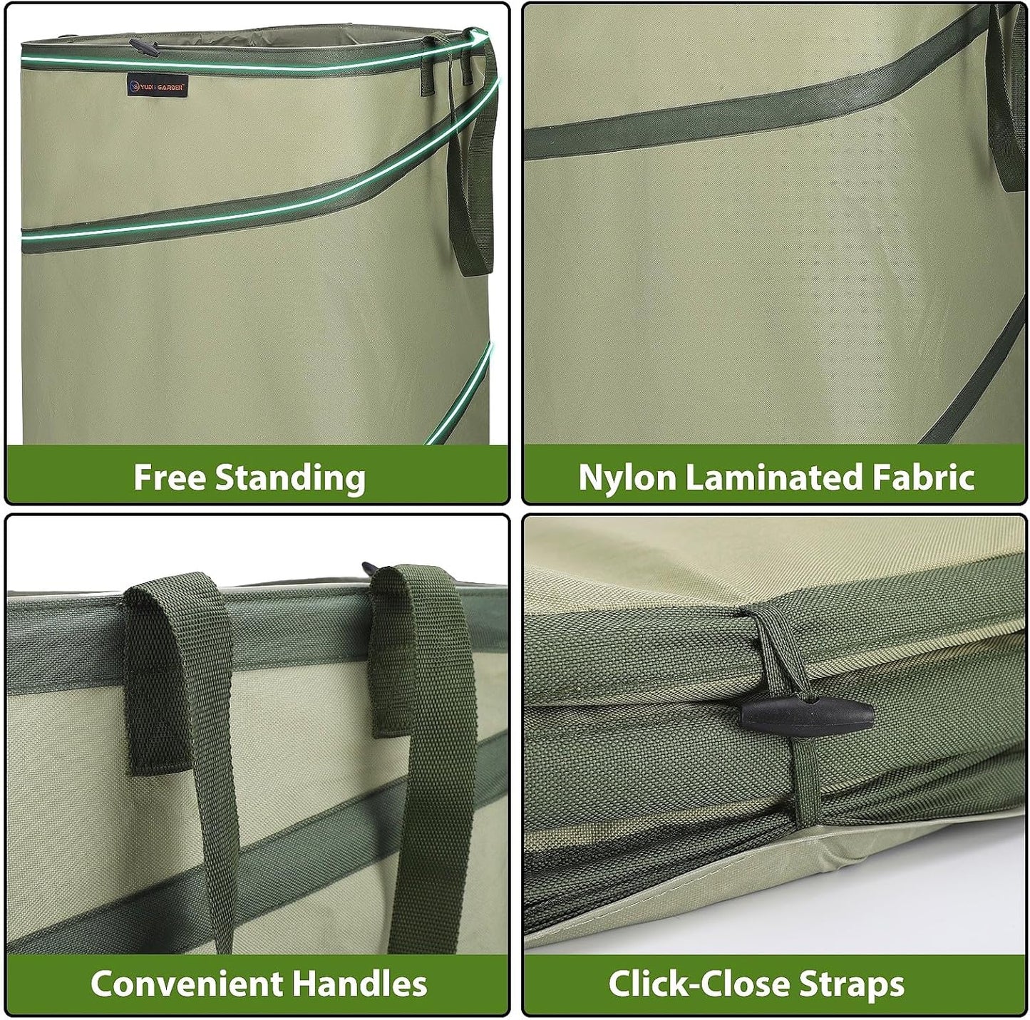 YUDI & GARDEN 46 Gallon Square Collapsible Yard Waste Containers｜Collapsible Trash Can｜Camping Trash Can, for Collecting Weeds or Yard and Party Waste, Green